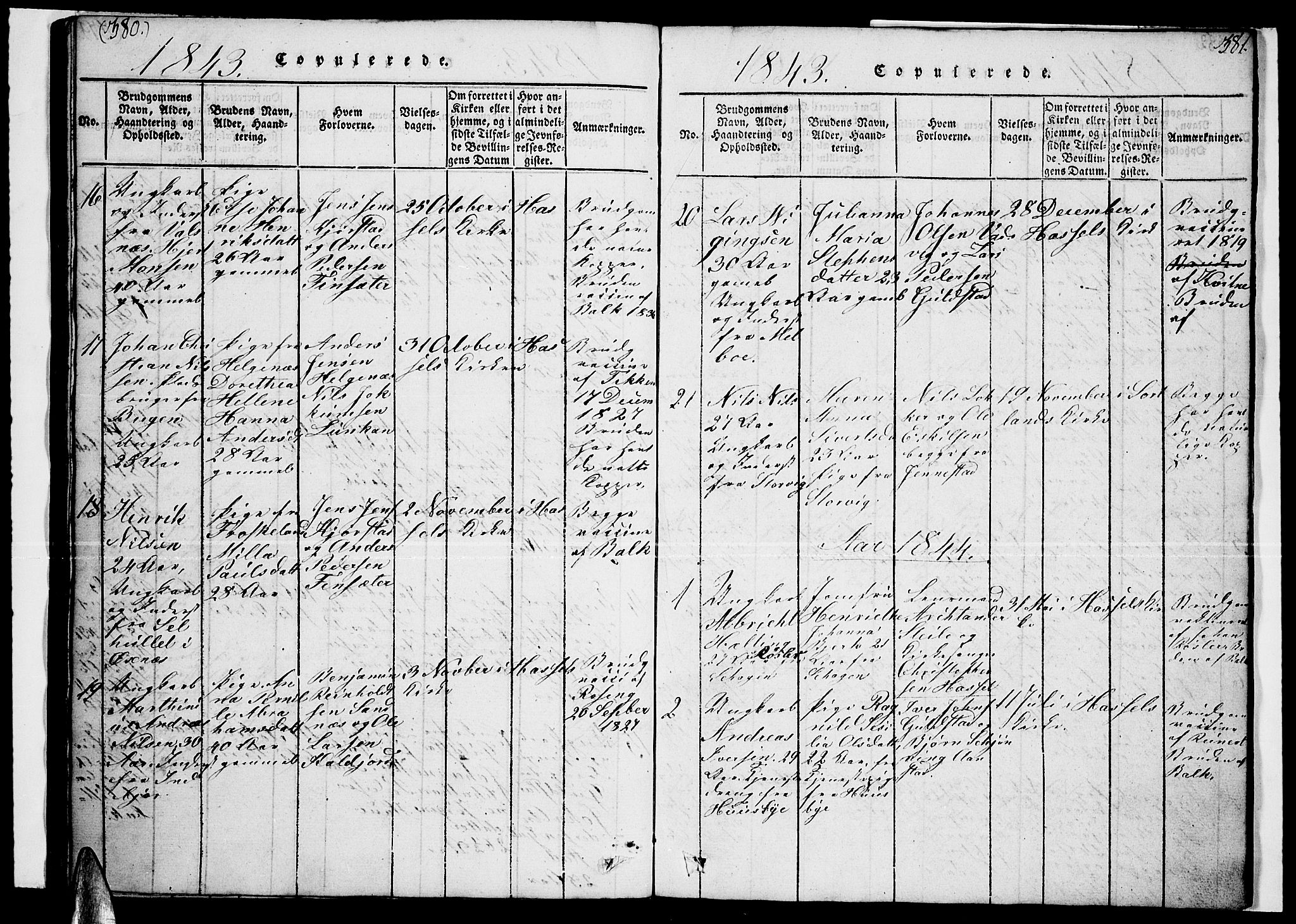 Ministerialprotokoller, klokkerbøker og fødselsregistre - Nordland, AV/SAT-A-1459/888/L1263: Parish register (copy) no. 888C02 /1, 1820-1850, p. 380-381