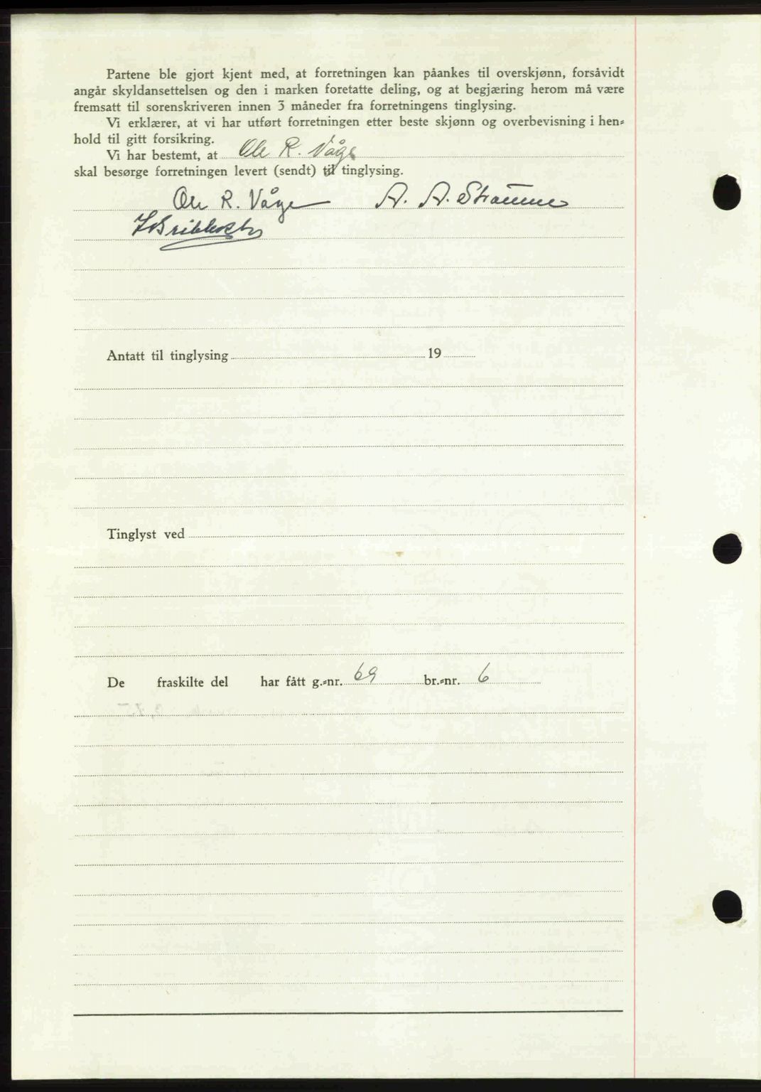 Romsdal sorenskriveri, AV/SAT-A-4149/1/2/2C: Mortgage book no. A22, 1947-1947, Diary no: : 190/1947