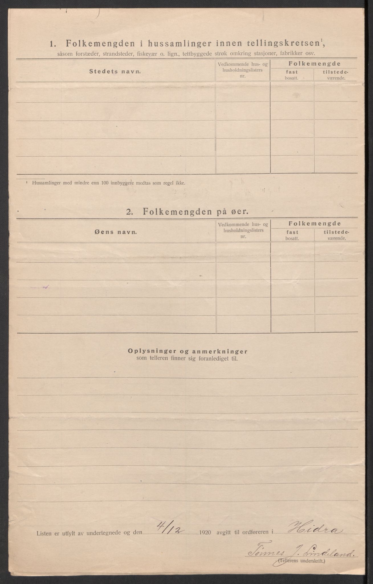 SAK, 1920 census for Hidra, 1920, p. 11