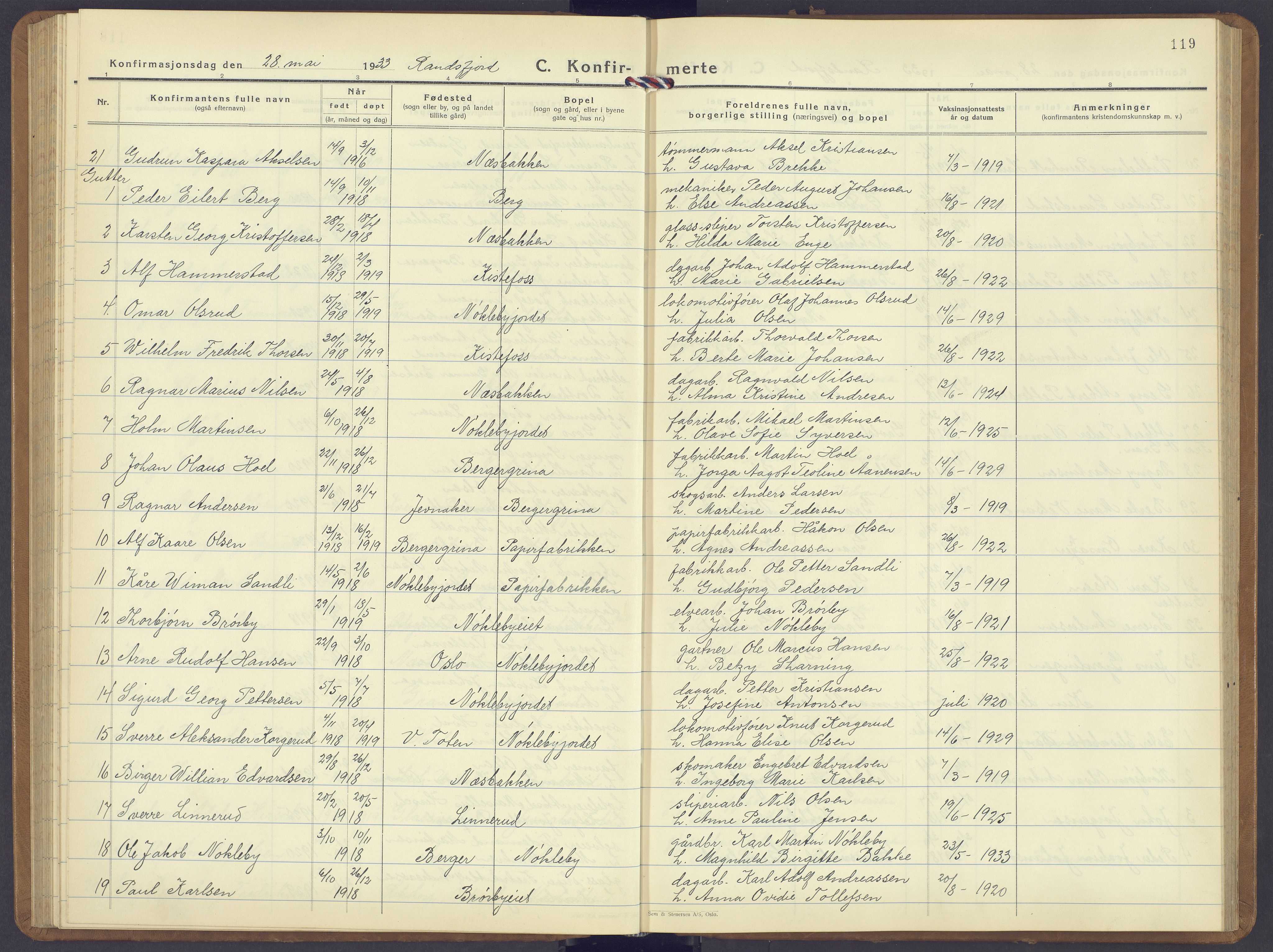Jevnaker prestekontor, SAH/PREST-116/H/Ha/Hab/L0006: Parish register (copy) no. 6, 1930-1945, p. 119