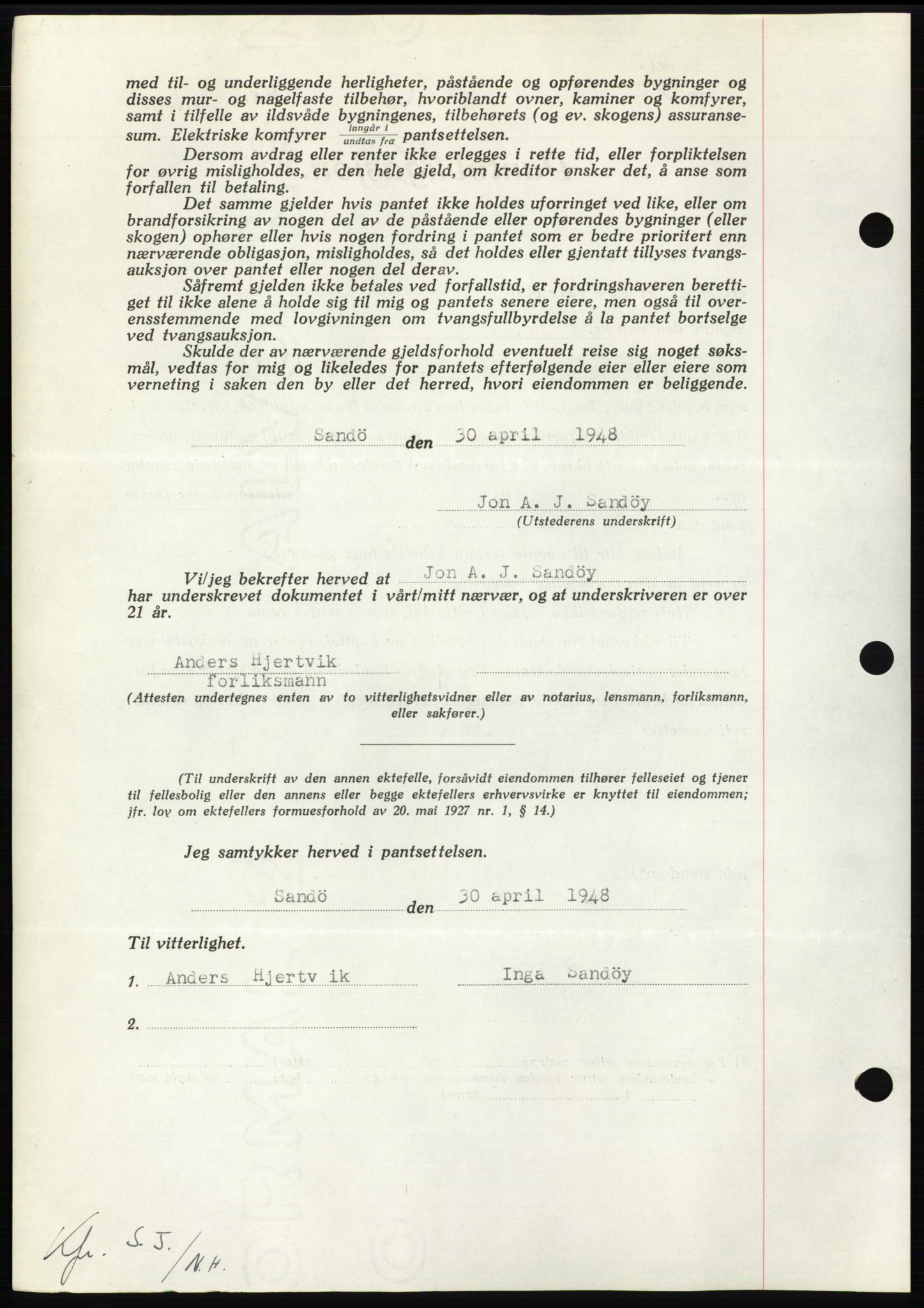 Nordmøre sorenskriveri, AV/SAT-A-4132/1/2/2Ca: Mortgage book no. B98, 1948-1948, Diary no: : 1043/1948