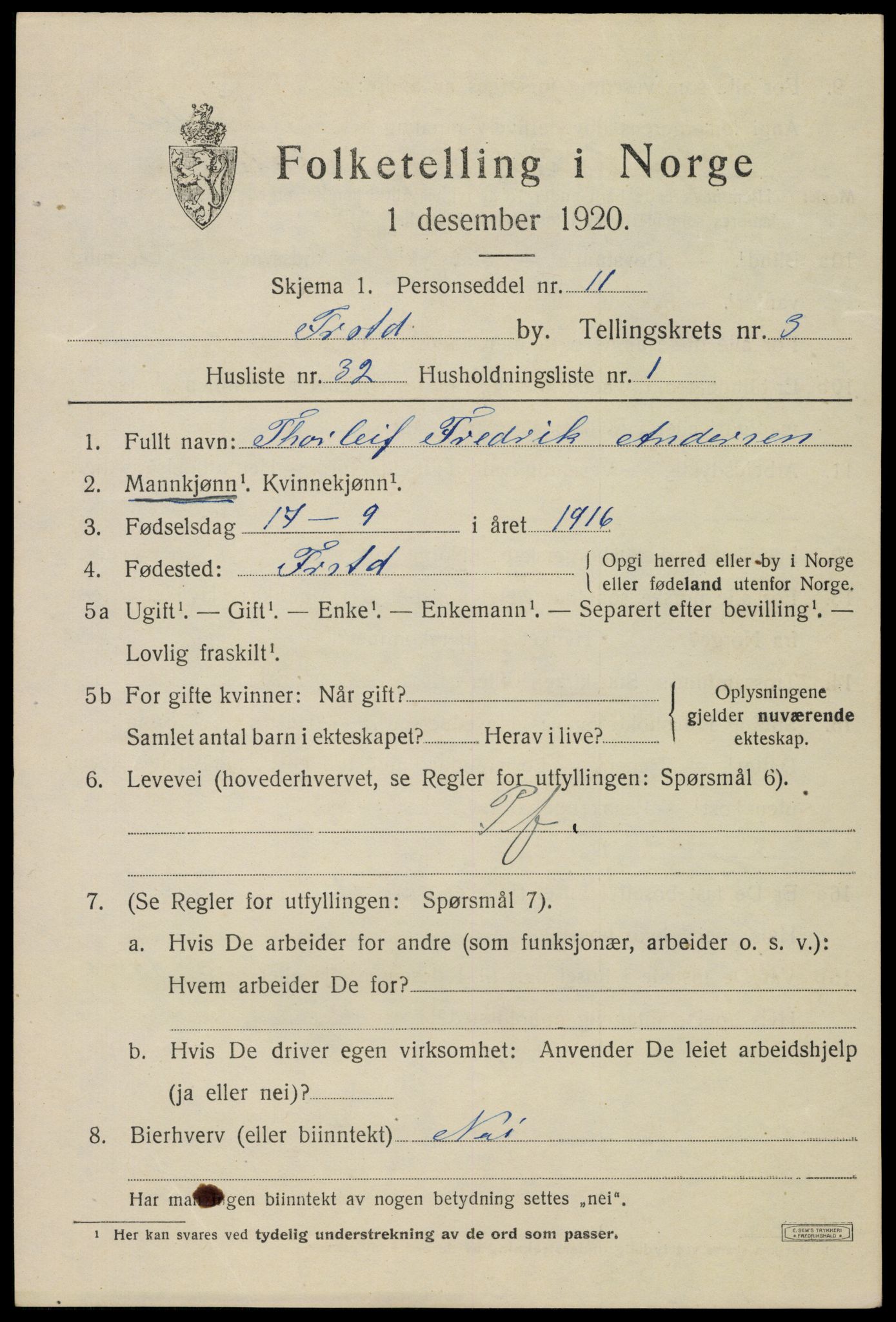 SAO, 1920 census for Fredrikstad, 1920, p. 15503