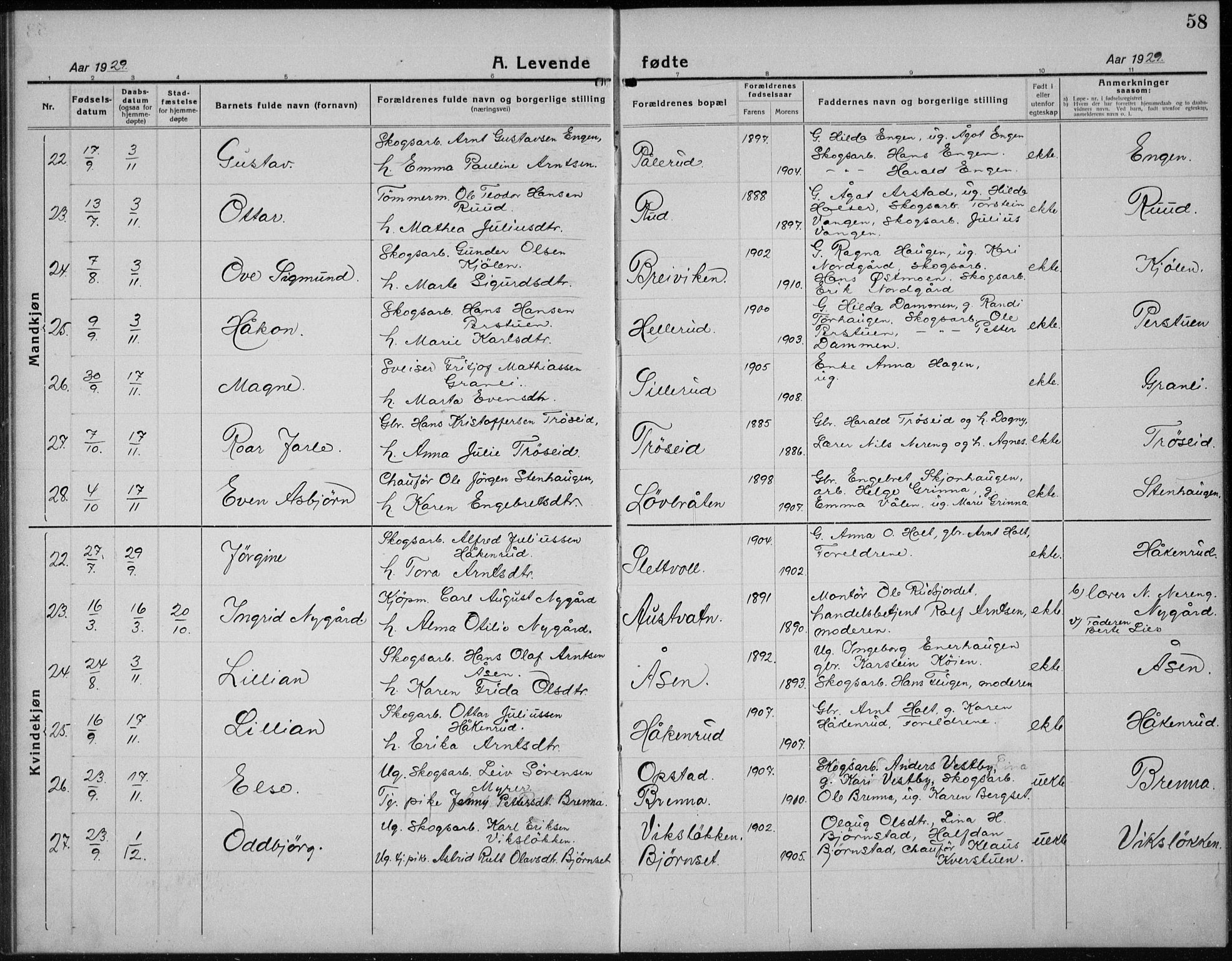 Nord-Odal prestekontor, AV/SAH-PREST-032/H/Ha/Hab/L0004: Parish register (copy) no. 4, 1921-1936, p. 58