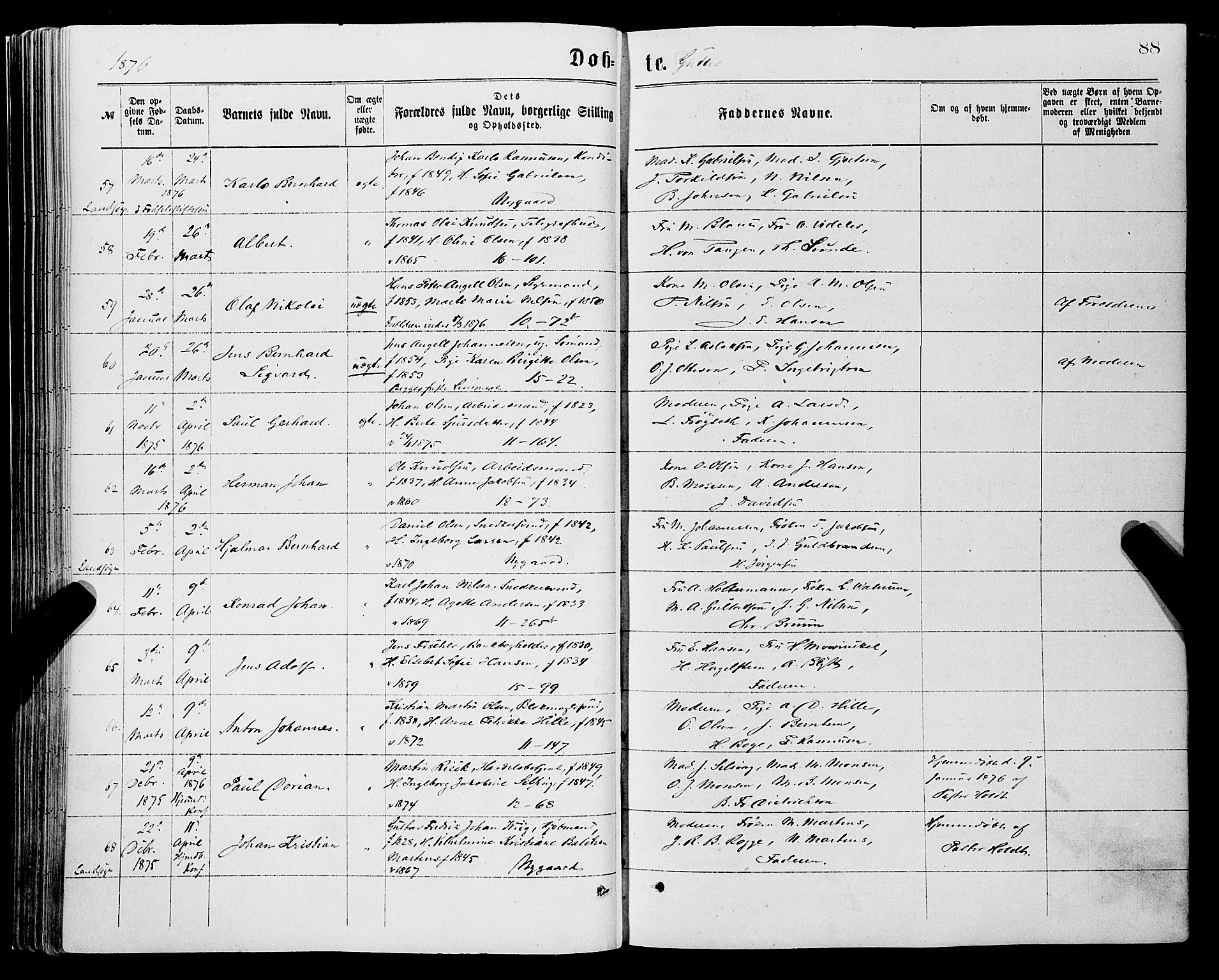 Domkirken sokneprestembete, AV/SAB-A-74801/H/Haa/L0022: Parish register (official) no. B 5, 1872-1878, p. 88