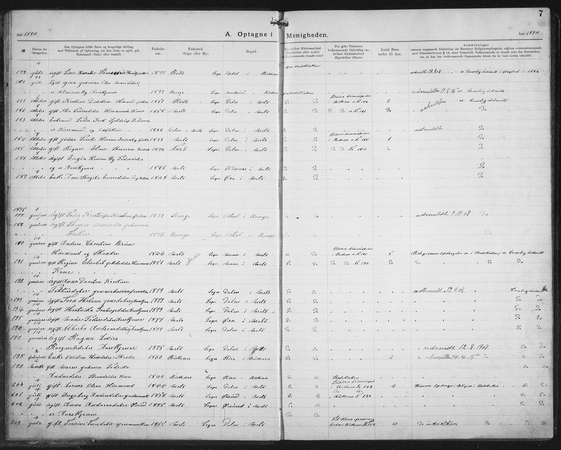 Ministerialprotokoller, klokkerbøker og fødselsregistre - Nordland, AV/SAT-A-1459/881/L1174: Dissenter register no. 881D01, 1891-1933, p. 7