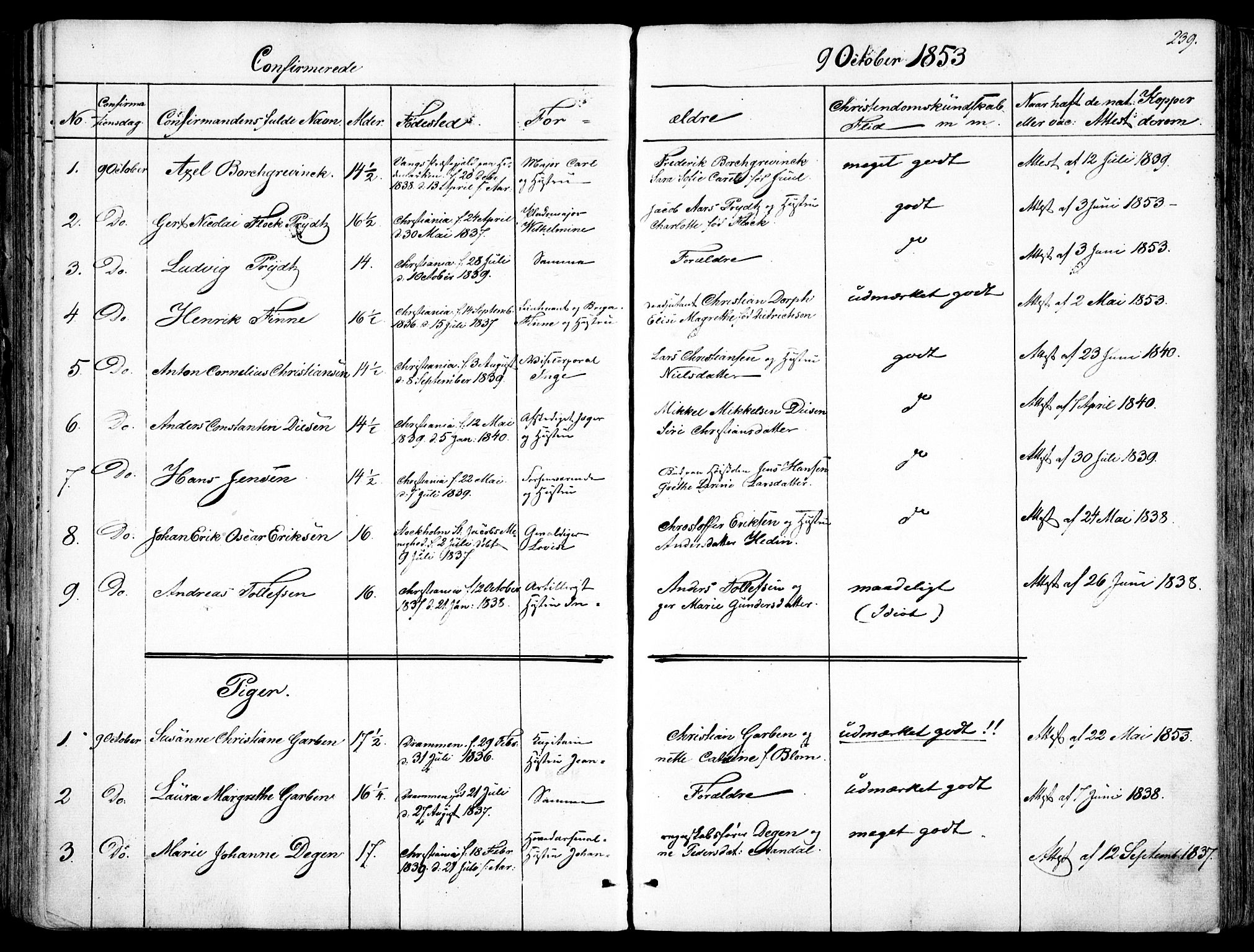 Garnisonsmenigheten Kirkebøker, AV/SAO-A-10846/F/Fa/L0008: Parish register (official) no. 8, 1842-1859, p. 239