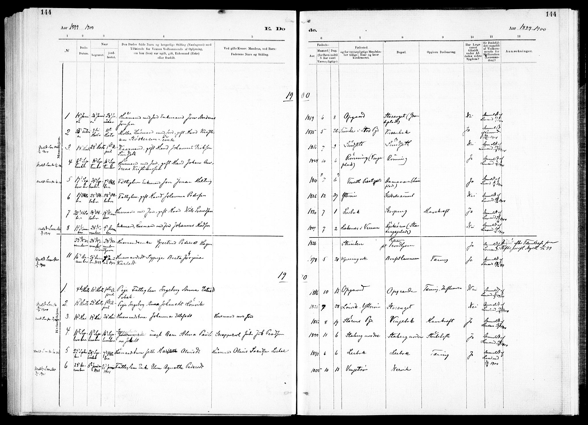 Ministerialprotokoller, klokkerbøker og fødselsregistre - Nord-Trøndelag, AV/SAT-A-1458/733/L0325: Parish register (official) no. 733A04, 1884-1908, p. 144