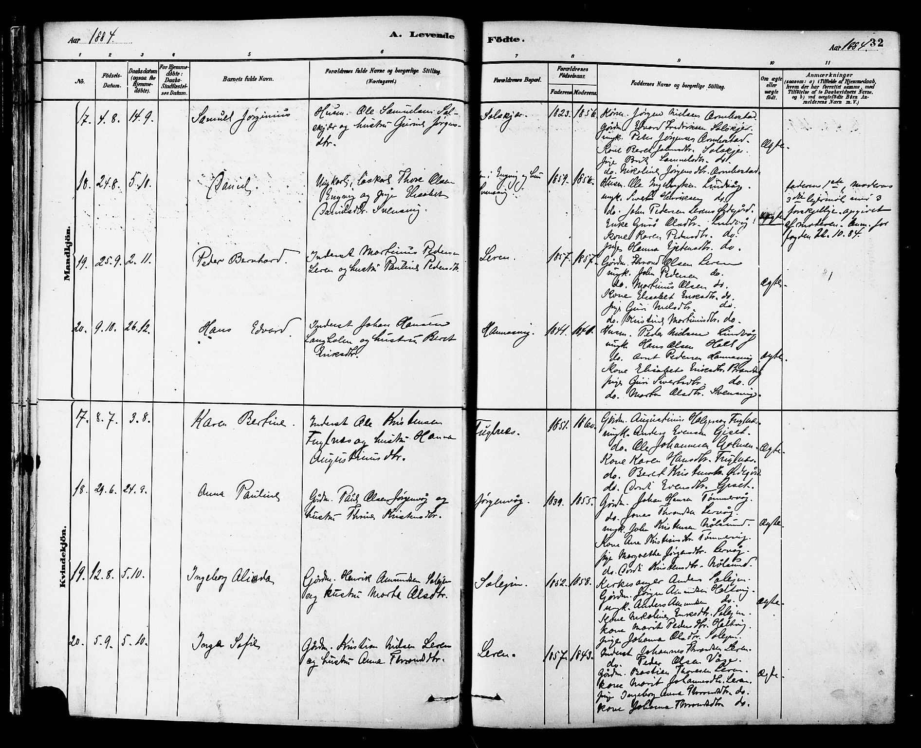 Ministerialprotokoller, klokkerbøker og fødselsregistre - Møre og Romsdal, SAT/A-1454/577/L0896: Parish register (official) no. 577A03, 1880-1898, p. 32