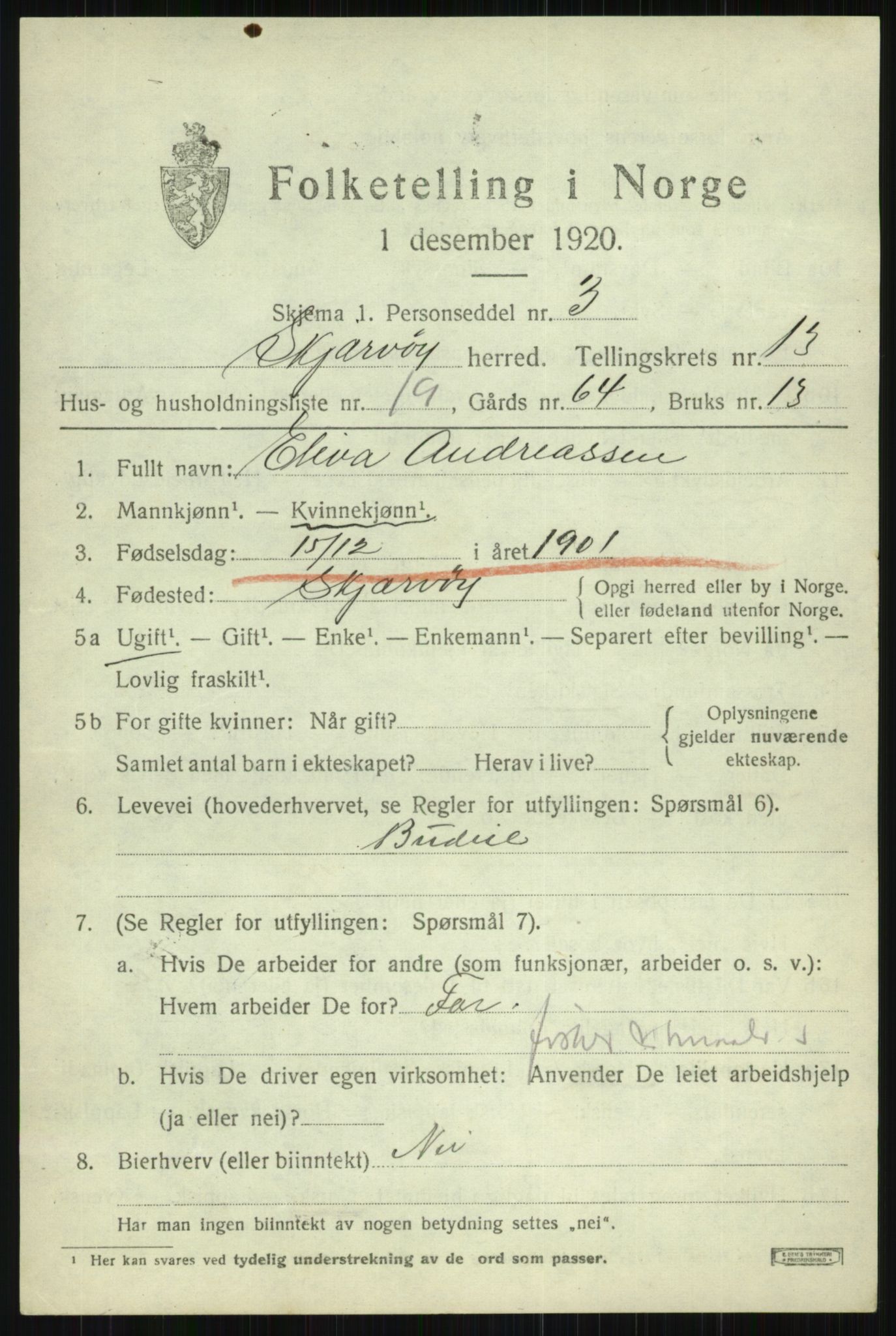 SATØ, 1920 census for Skjervøy, 1920, p. 6631