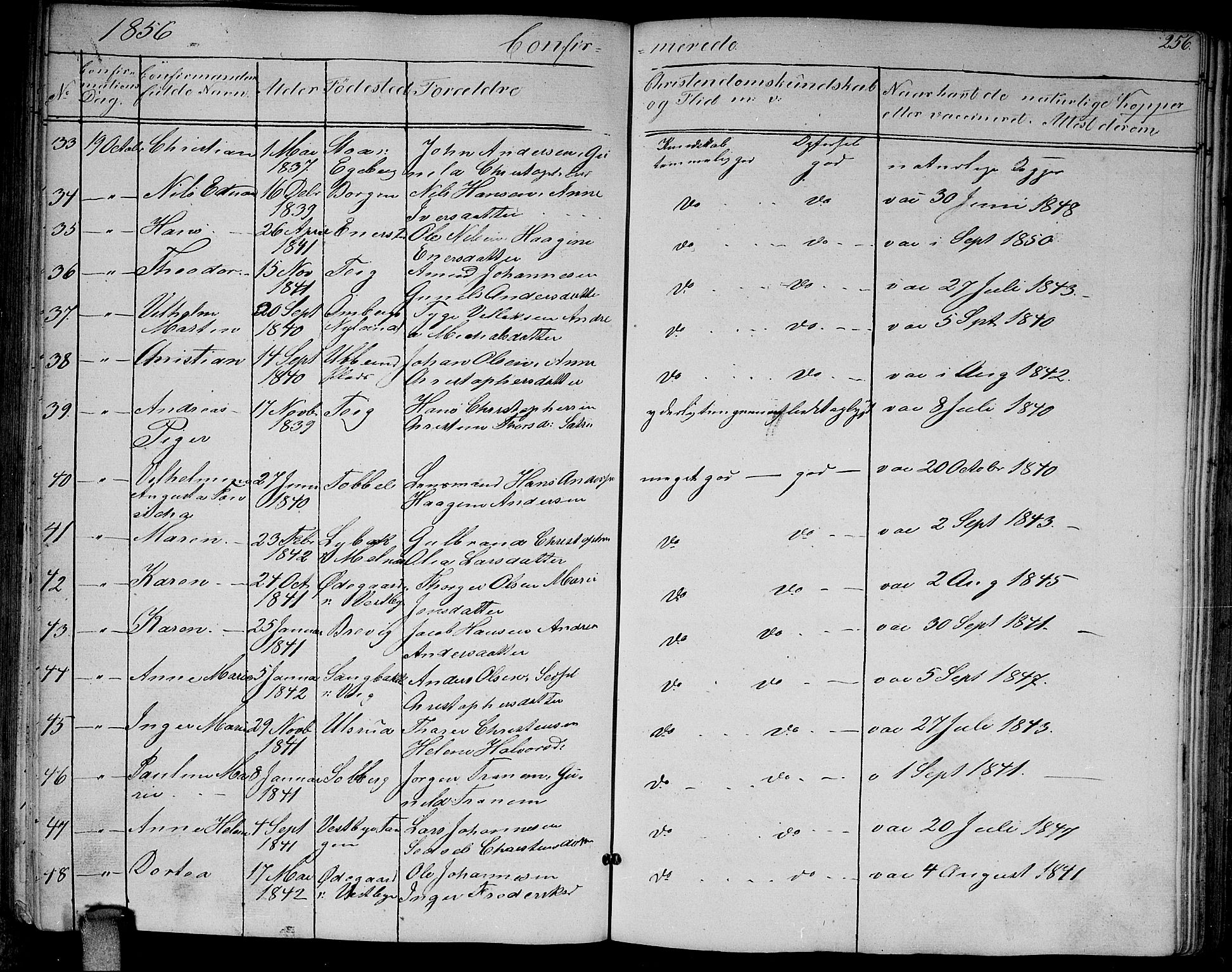 Enebakk prestekontor Kirkebøker, AV/SAO-A-10171c/G/Ga/L0004: Parish register (copy) no. I 4, 1850-1866, p. 256