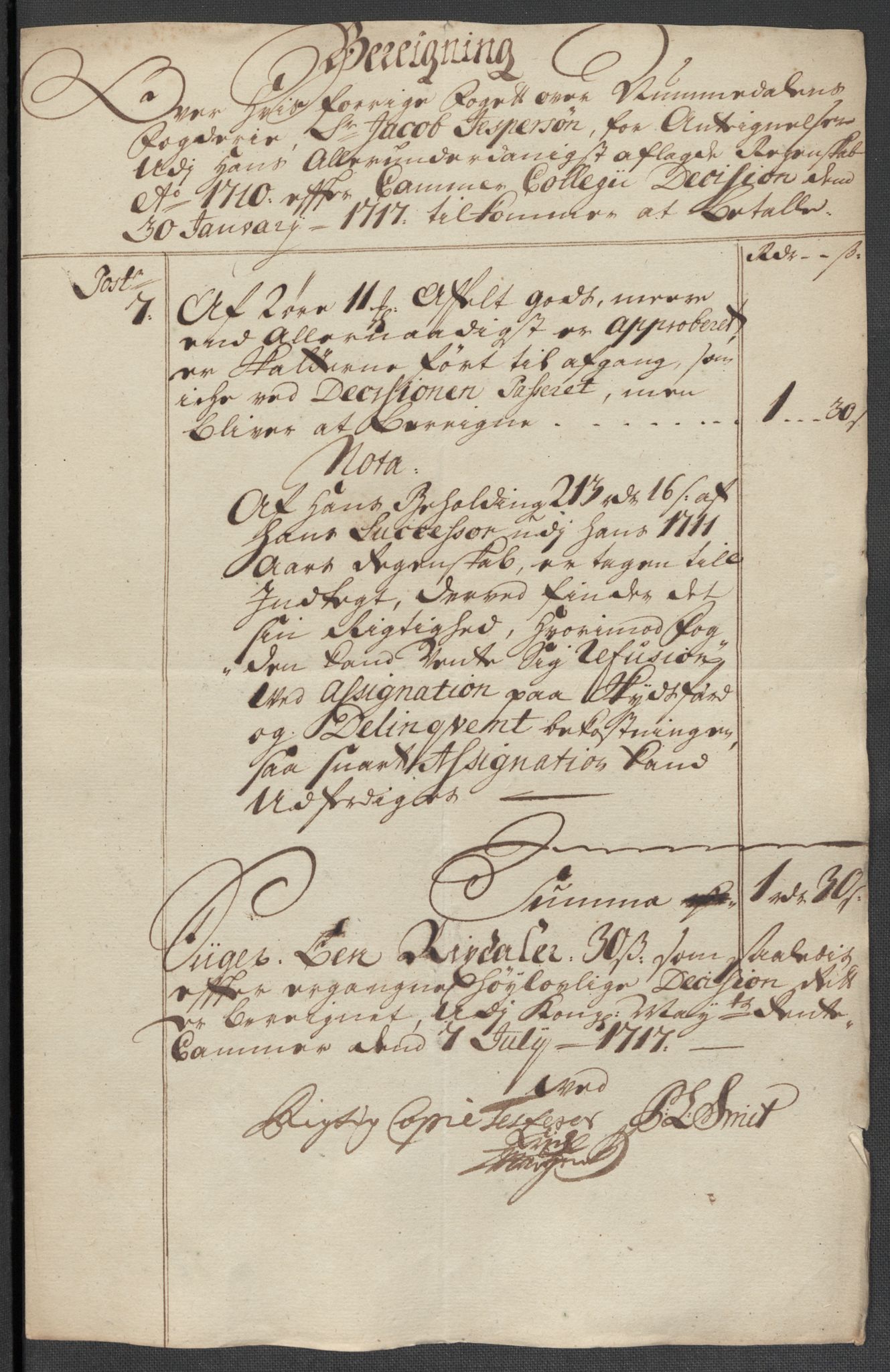 Rentekammeret inntil 1814, Reviderte regnskaper, Fogderegnskap, RA/EA-4092/R64/L4432: Fogderegnskap Namdal, 1711, p. 295