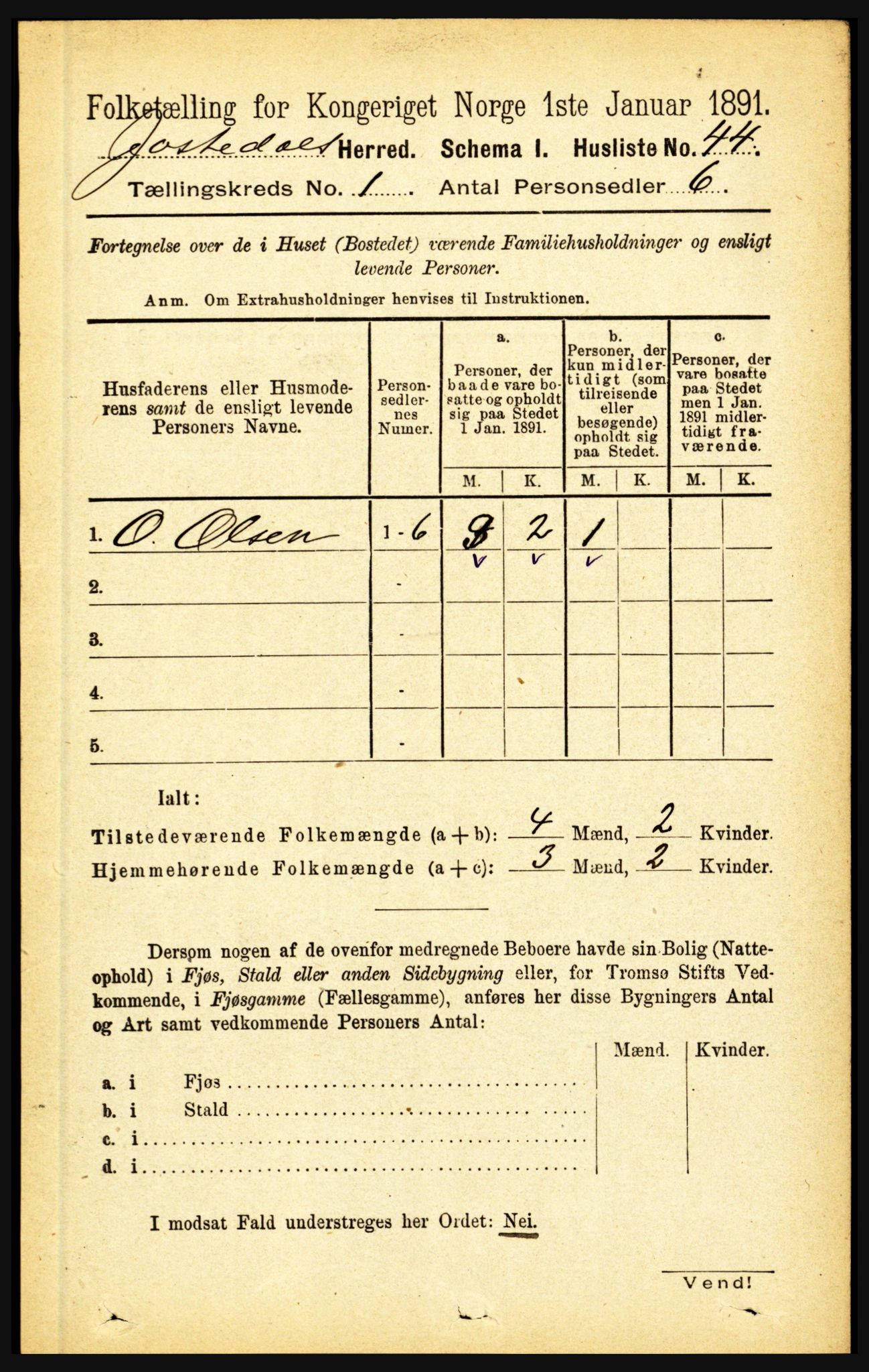 RA, 1891 census for 1427 Jostedal, 1891, p. 57