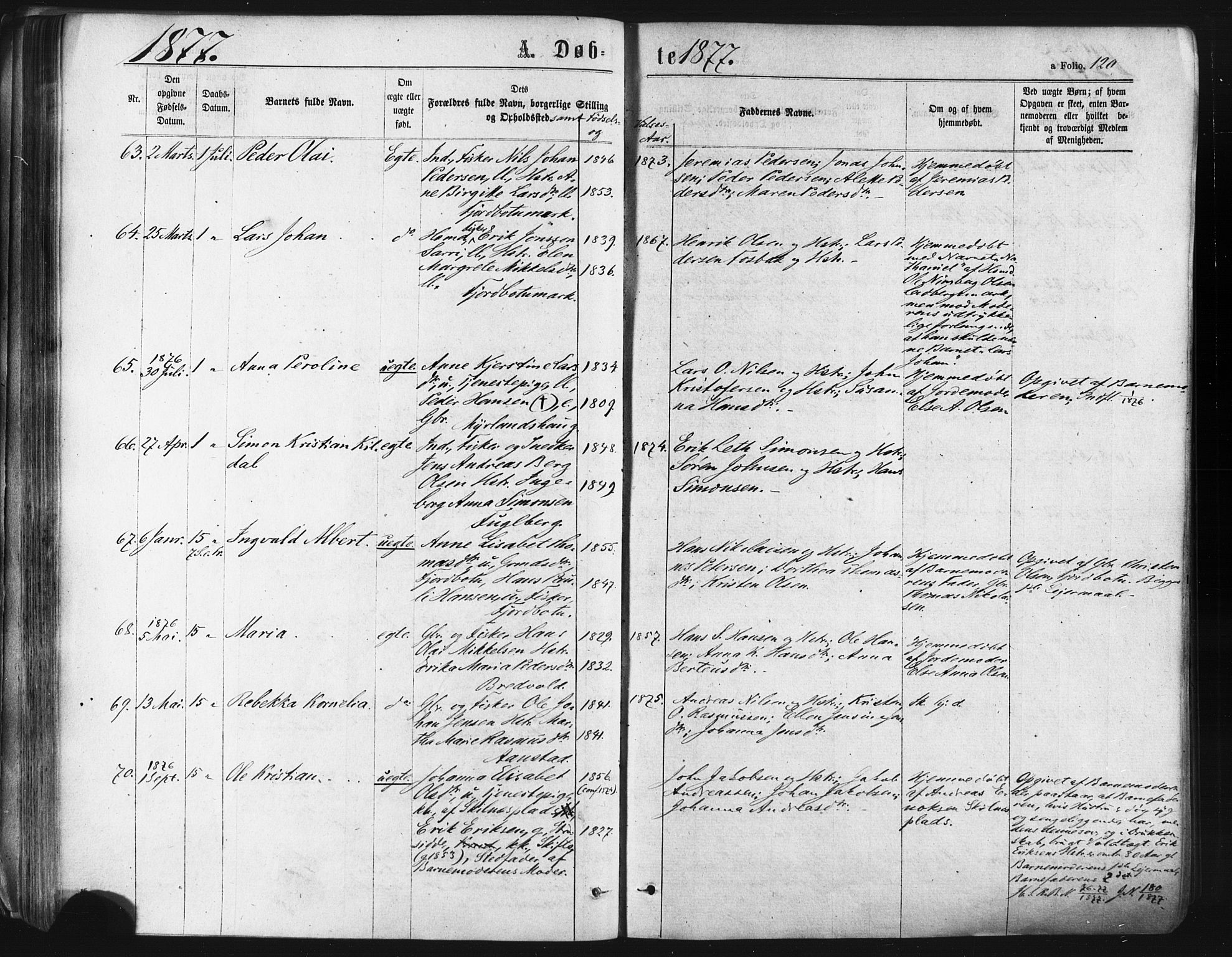 Ibestad sokneprestembete, SATØ/S-0077/H/Ha/Haa/L0010kirke: Parish register (official) no. 10, 1869-1879, p. 120