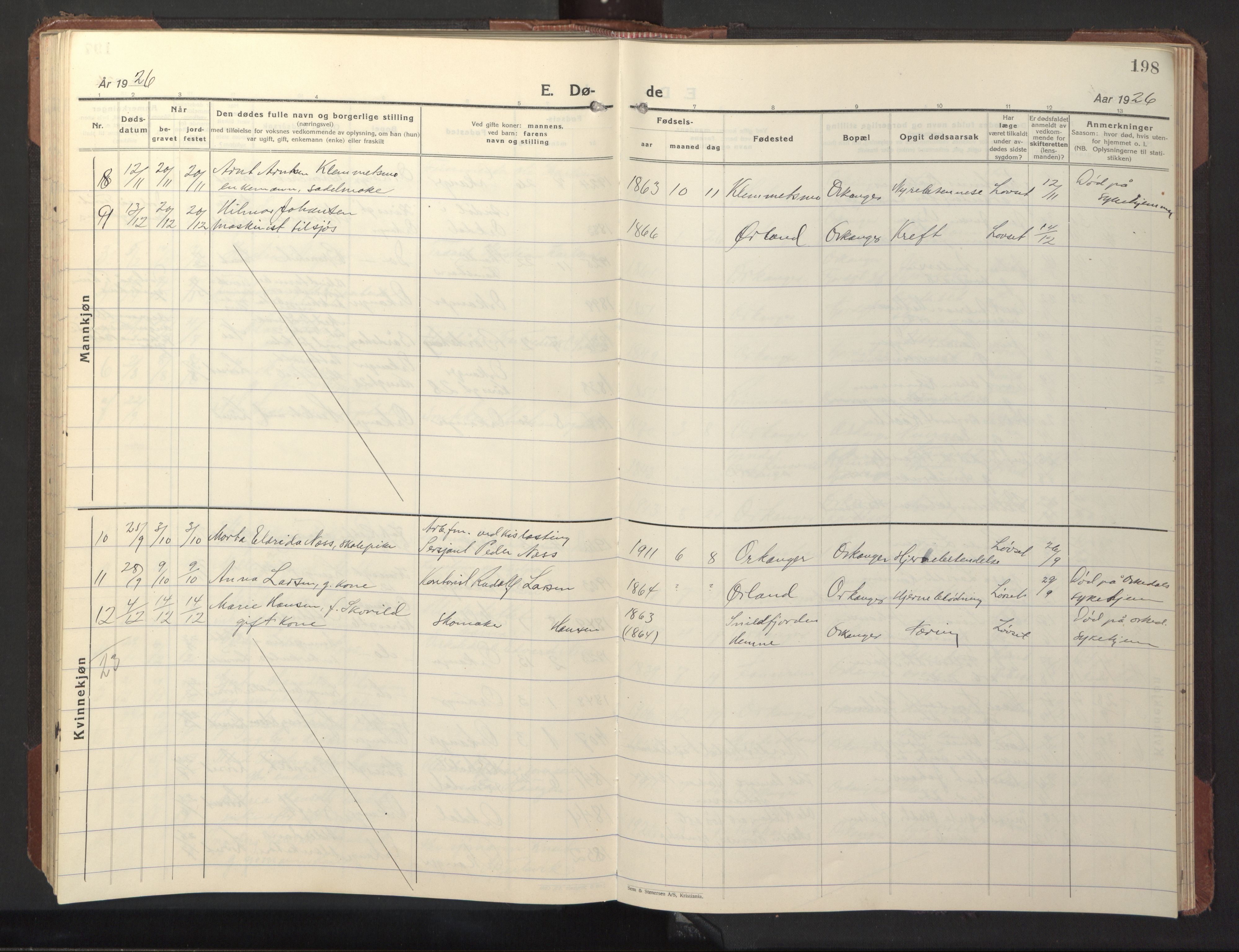 Ministerialprotokoller, klokkerbøker og fødselsregistre - Sør-Trøndelag, AV/SAT-A-1456/669/L0832: Parish register (copy) no. 669C02, 1925-1953, p. 198