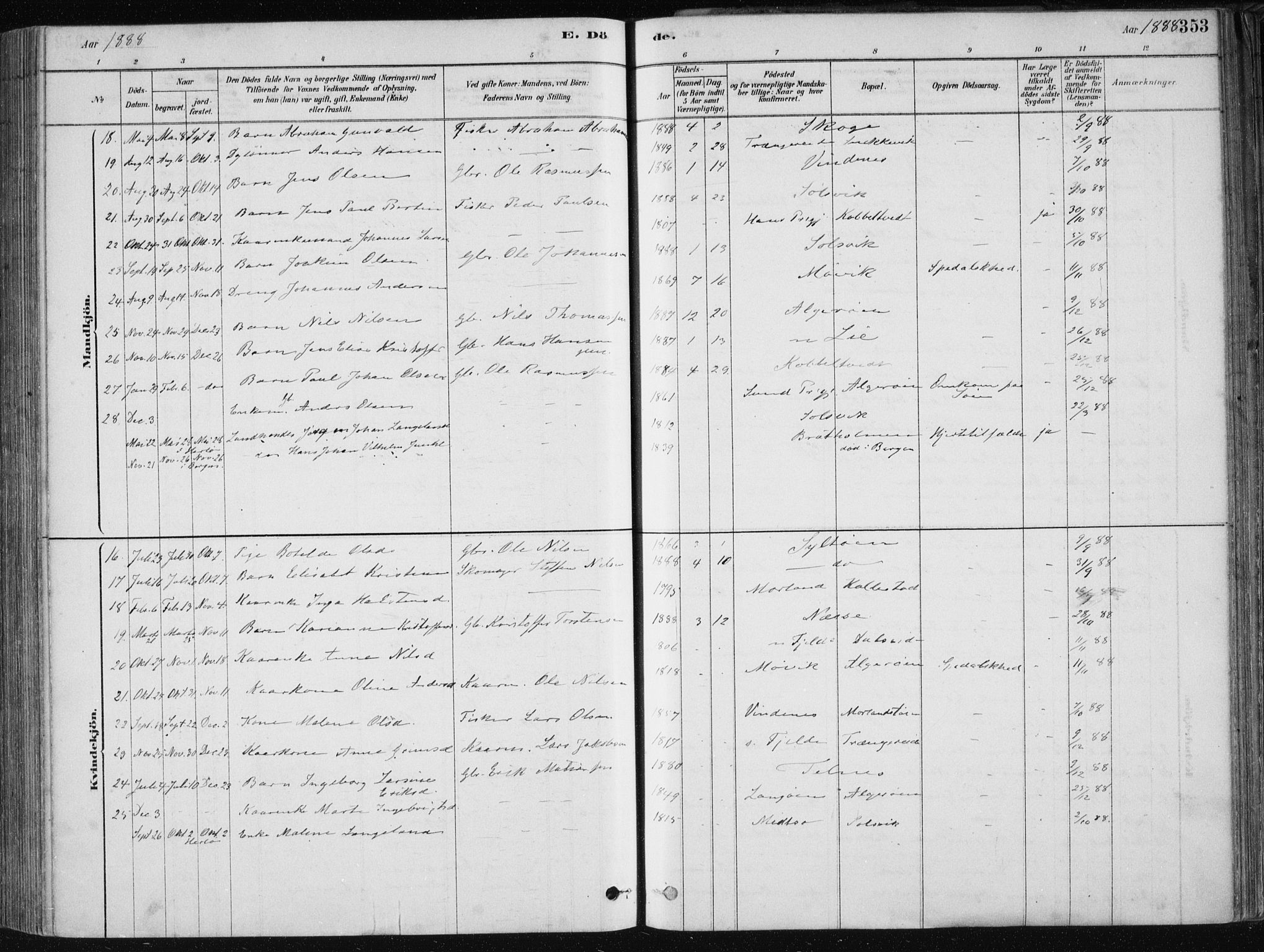Fjell sokneprestembete, SAB/A-75301/H/Haa: Parish register (official) no. A  8, 1878-1898, p. 353