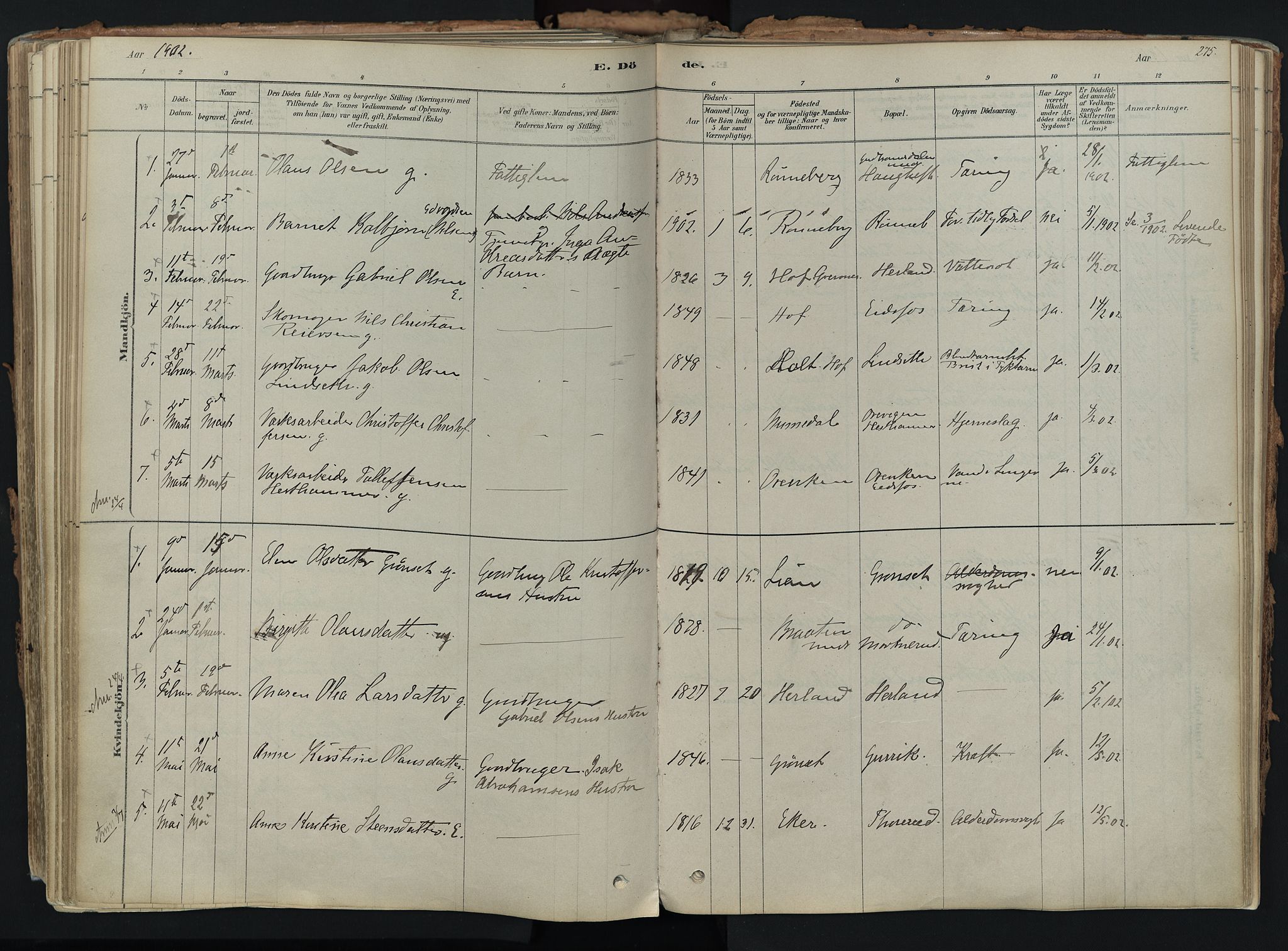 Hof kirkebøker, AV/SAKO-A-64/F/Fa/L0007: Parish register (official) no. I 7, 1878-1940, p. 275