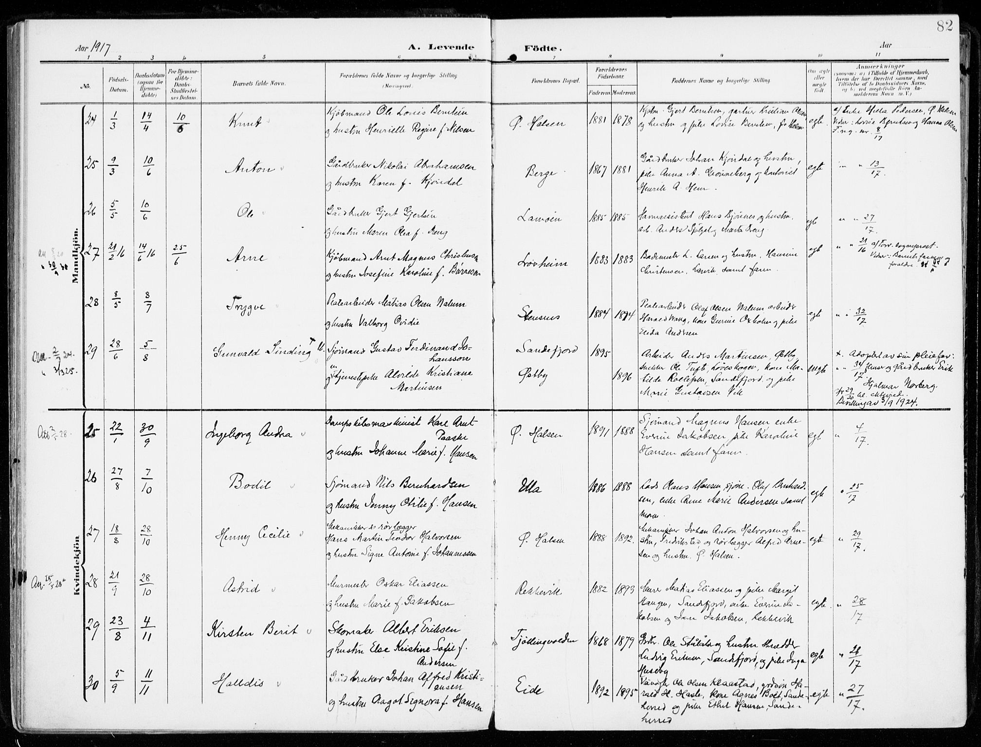 Tjølling kirkebøker, AV/SAKO-A-60/F/Fa/L0010: Parish register (official) no. 10, 1906-1923, p. 82