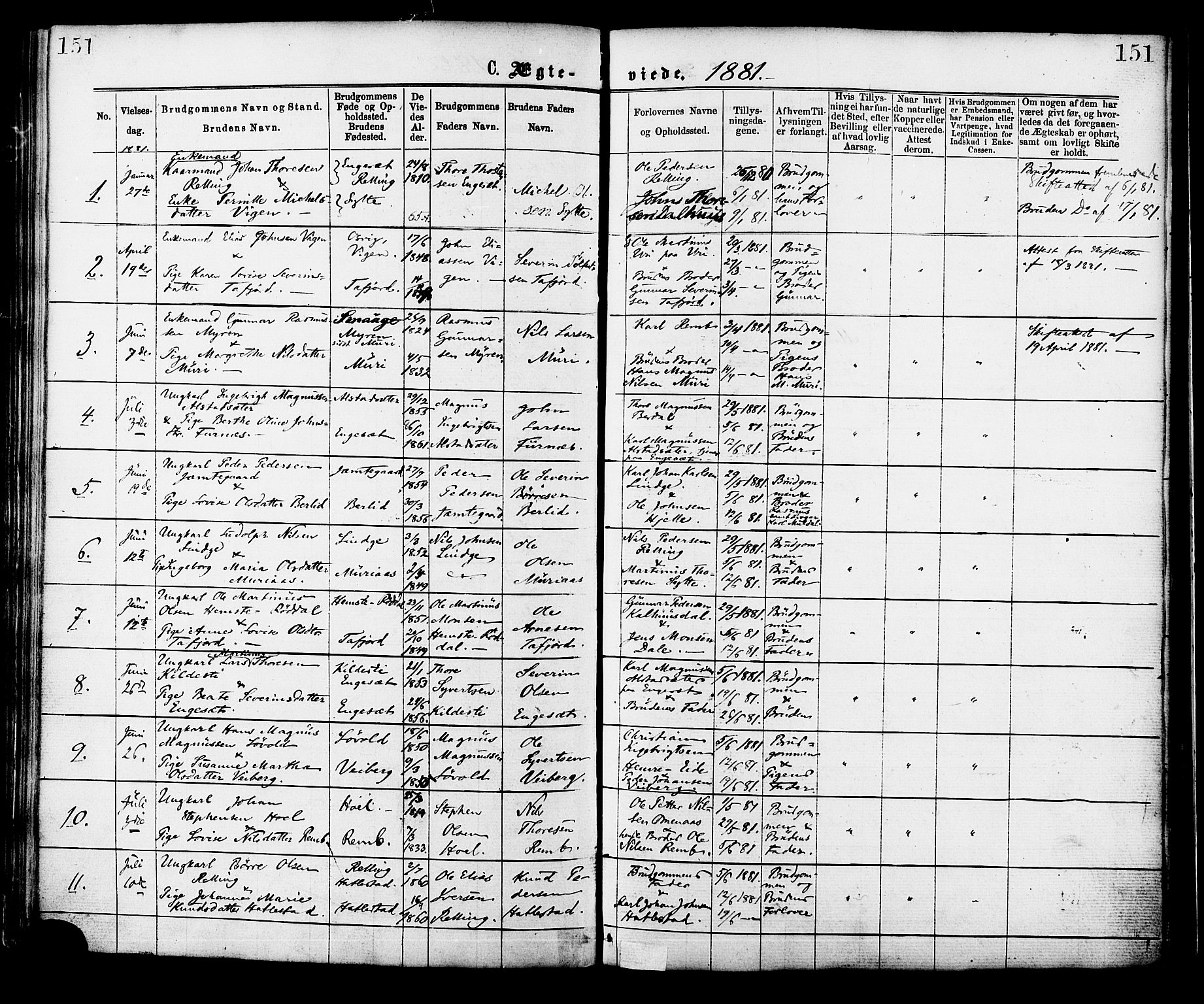 Ministerialprotokoller, klokkerbøker og fødselsregistre - Møre og Romsdal, SAT/A-1454/519/L0254: Parish register (official) no. 519A13, 1868-1883, p. 151