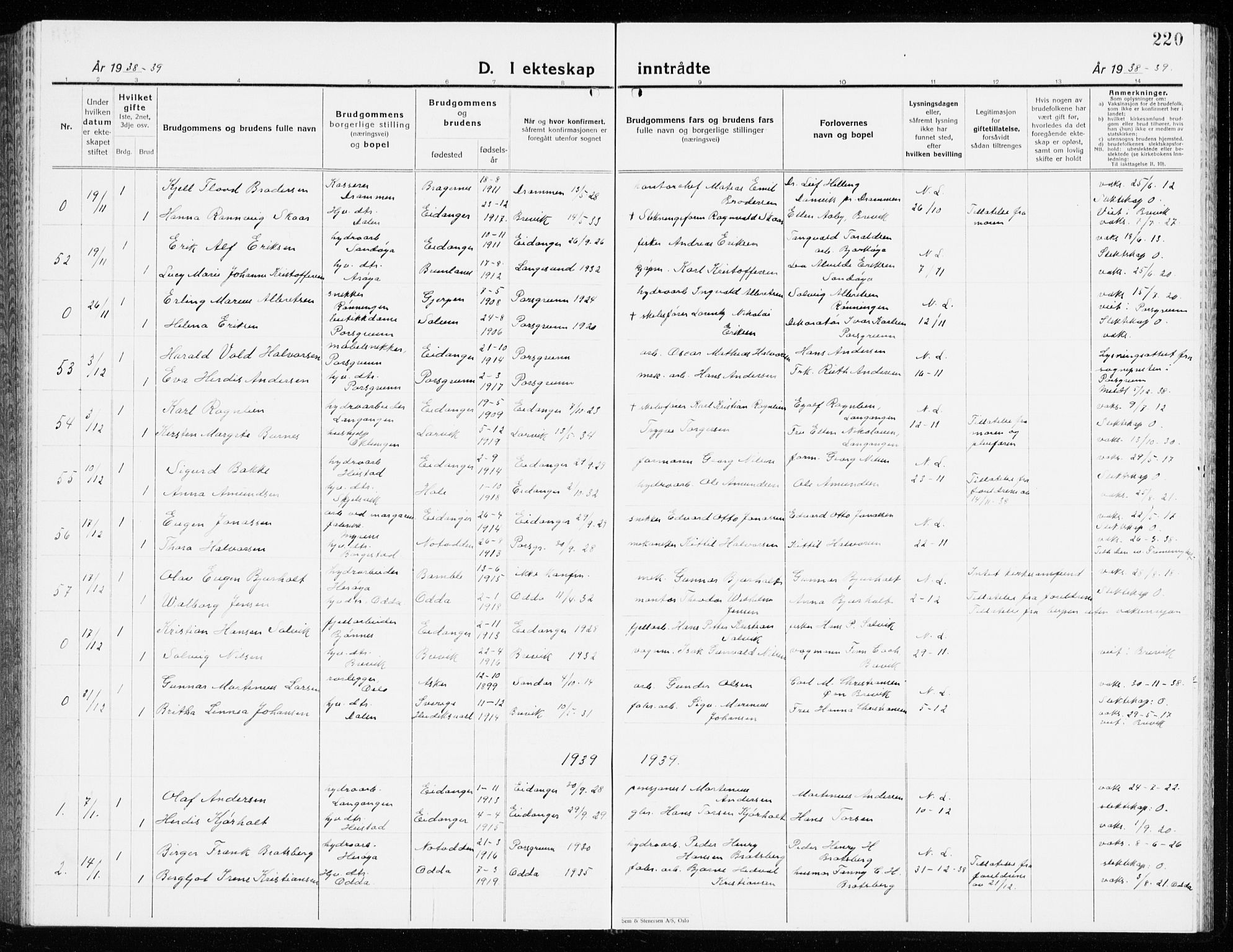 Eidanger kirkebøker, AV/SAKO-A-261/G/Ga/L0005: Parish register (copy) no. 5, 1928-1942, p. 220