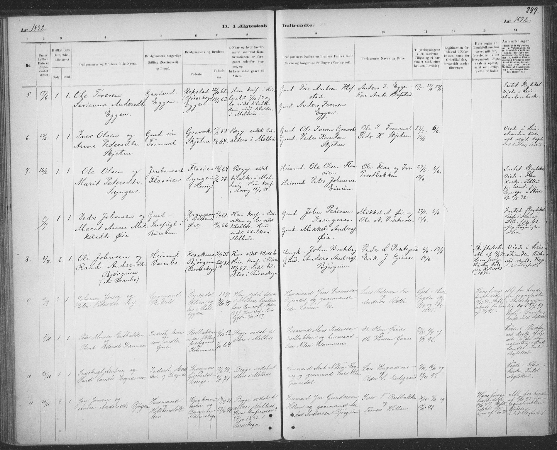 Ministerialprotokoller, klokkerbøker og fødselsregistre - Sør-Trøndelag, SAT/A-1456/691/L1085: Parish register (official) no. 691A17, 1887-1908, p. 249