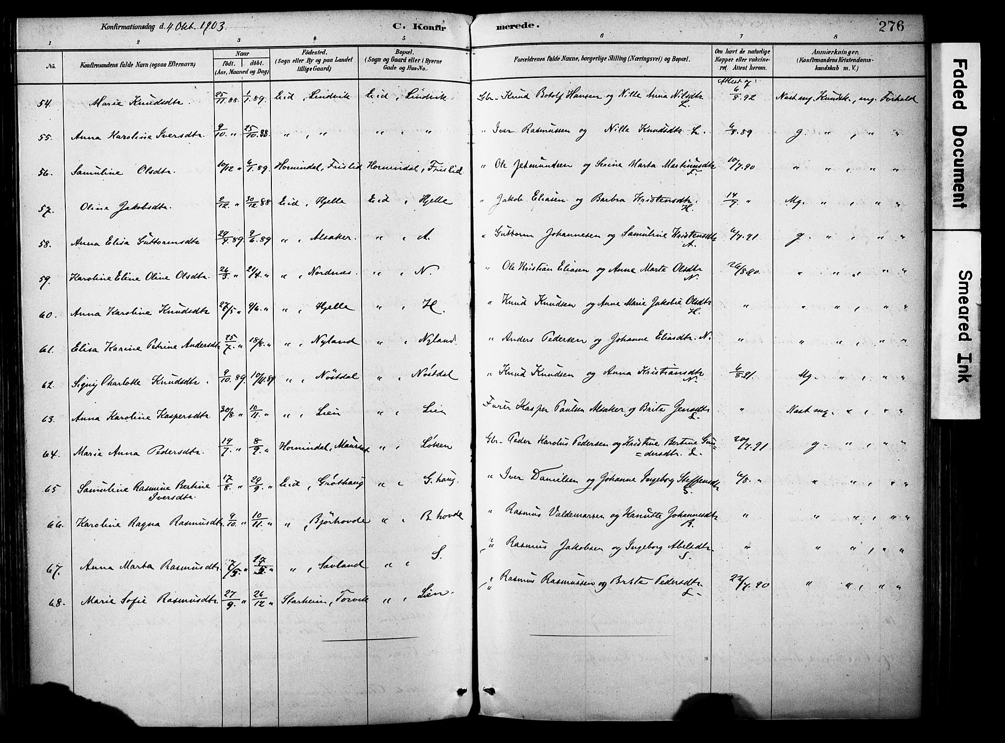 Eid sokneprestembete, AV/SAB-A-82301/H/Haa/Haab/L0001: Parish register (official) no. B 1, 1879-1906, p. 276