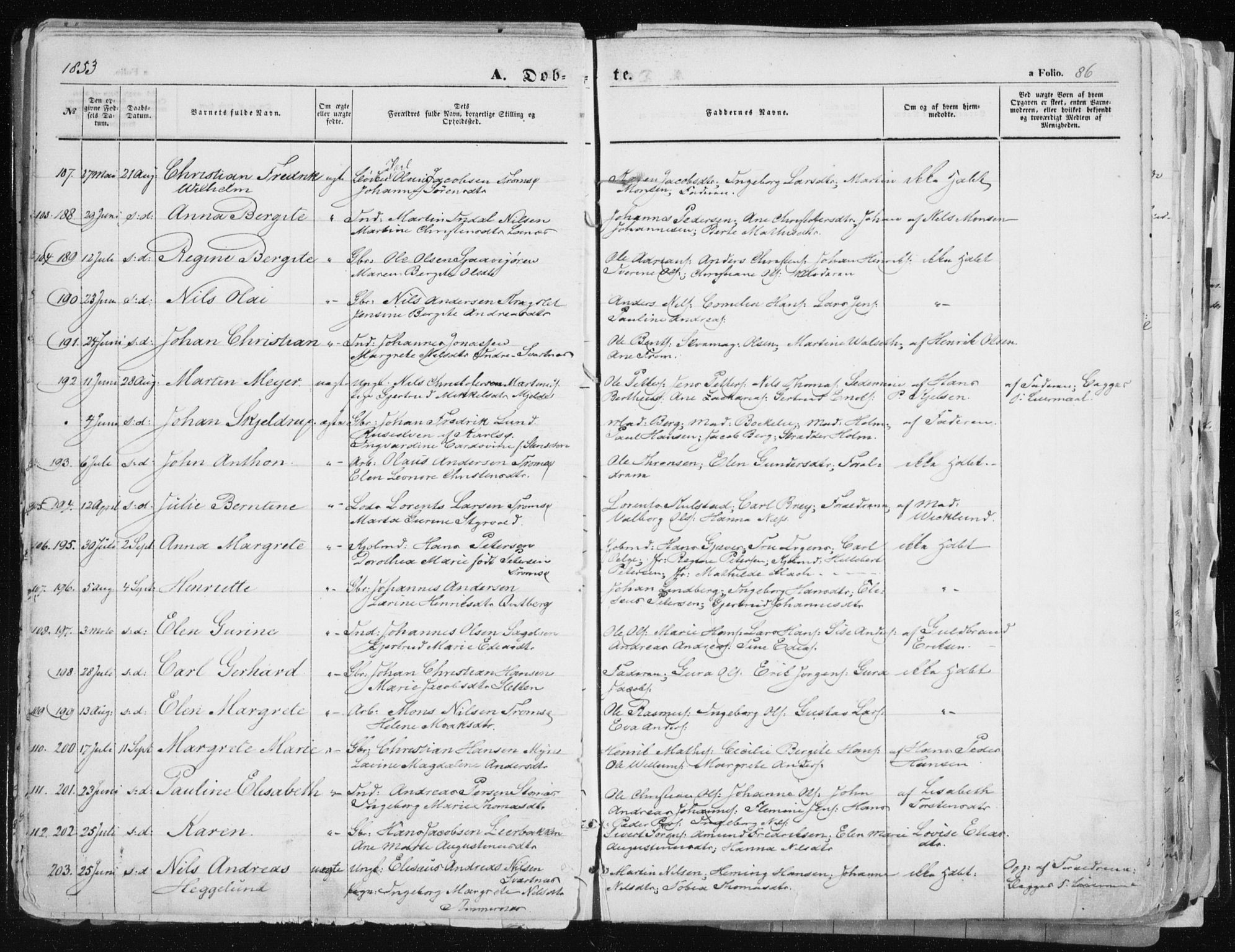 Tromsø sokneprestkontor/stiftsprosti/domprosti, SATØ/S-1343/G/Ga/L0010kirke: Parish register (official) no. 10, 1848-1855, p. 86