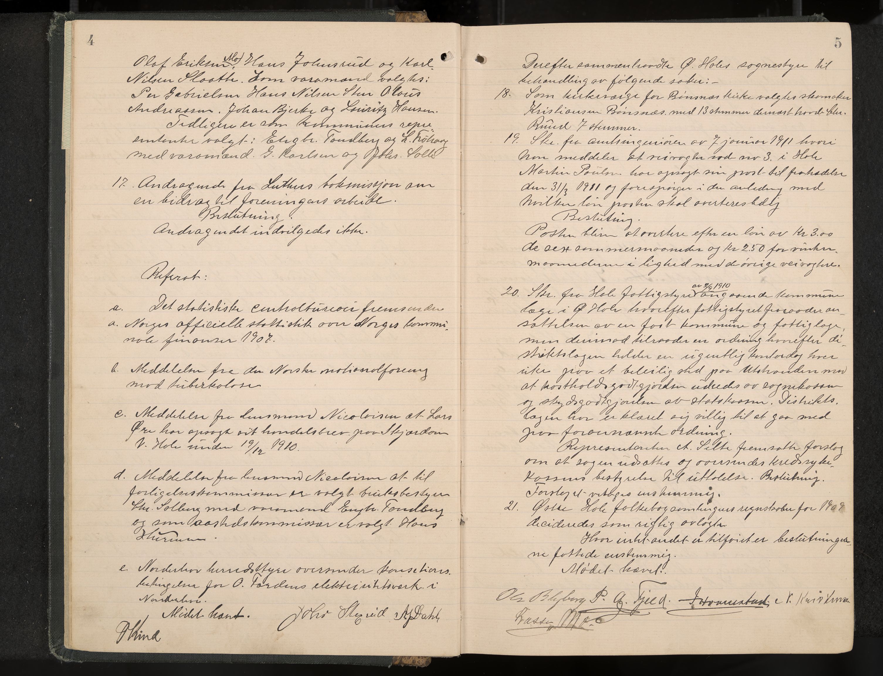 Hole formannskap og sentraladministrasjon, IKAK/0612021-1/A/Aa/L0005: Møtebok, 1911-1916, p. 4-5