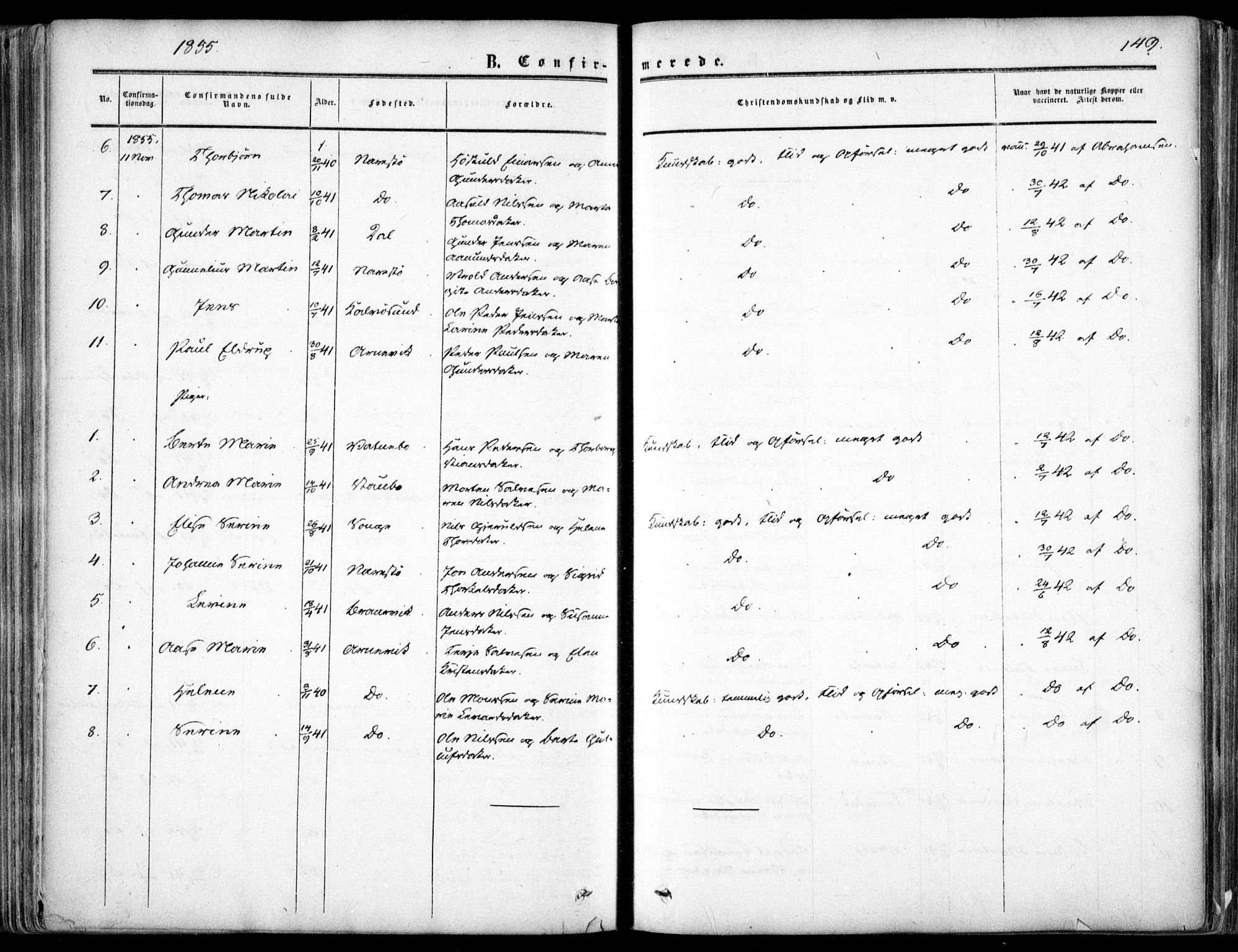 Dypvåg sokneprestkontor, SAK/1111-0007/F/Fa/Faa/L0006: Parish register (official) no. A 6, 1855-1872, p. 149