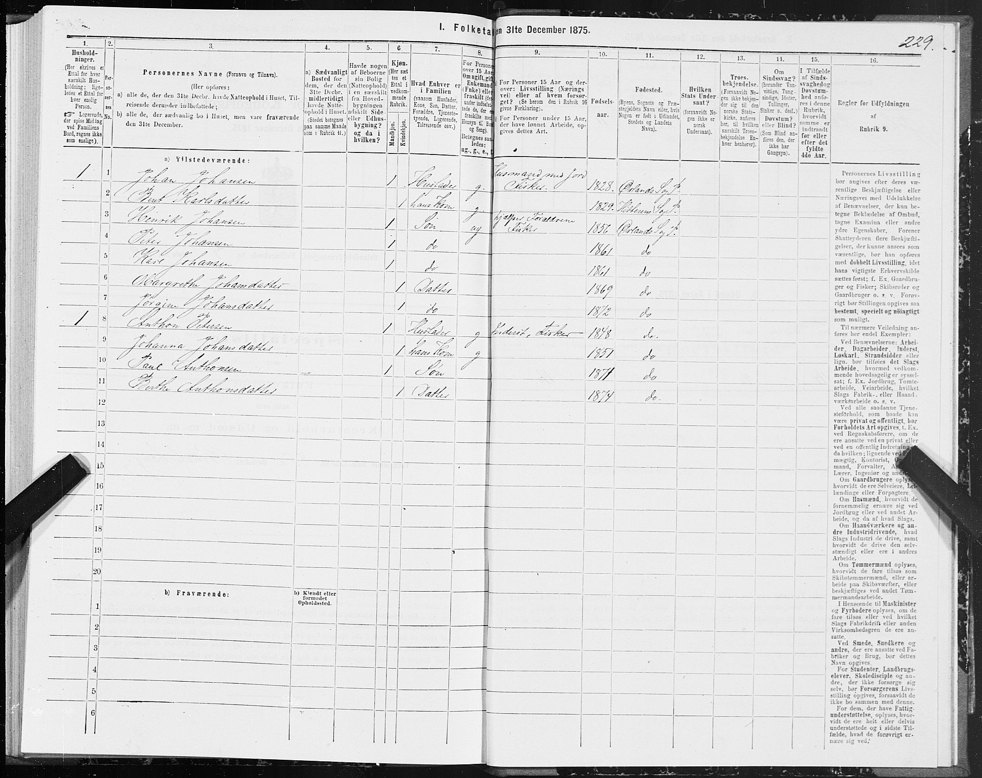 SAT, 1875 census for 1621P Ørland, 1875, p. 2229