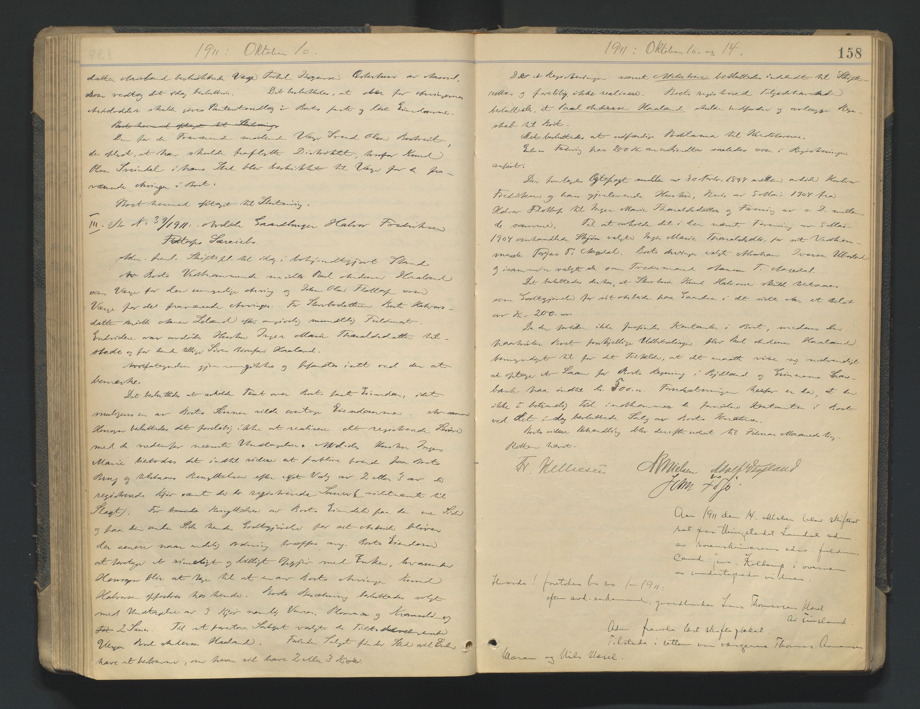 Mandal sorenskriveri, AV/SAK-1221-0005/001/H/Hc/L0081: Skifteforhandlingsprotokoll nr 13, 1909-1913, p. 158