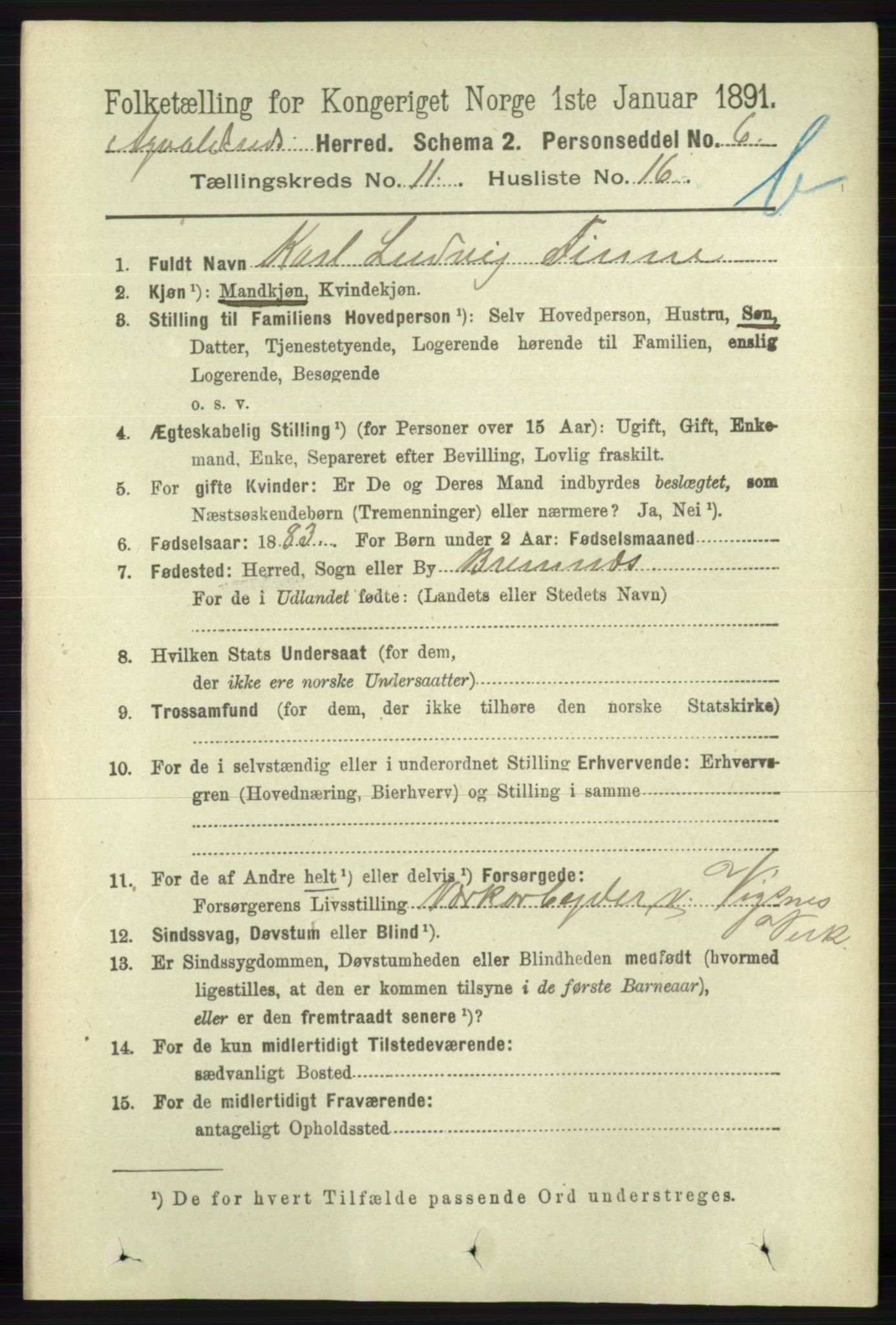 RA, 1891 census for 1147 Avaldsnes, 1891, p. 6424