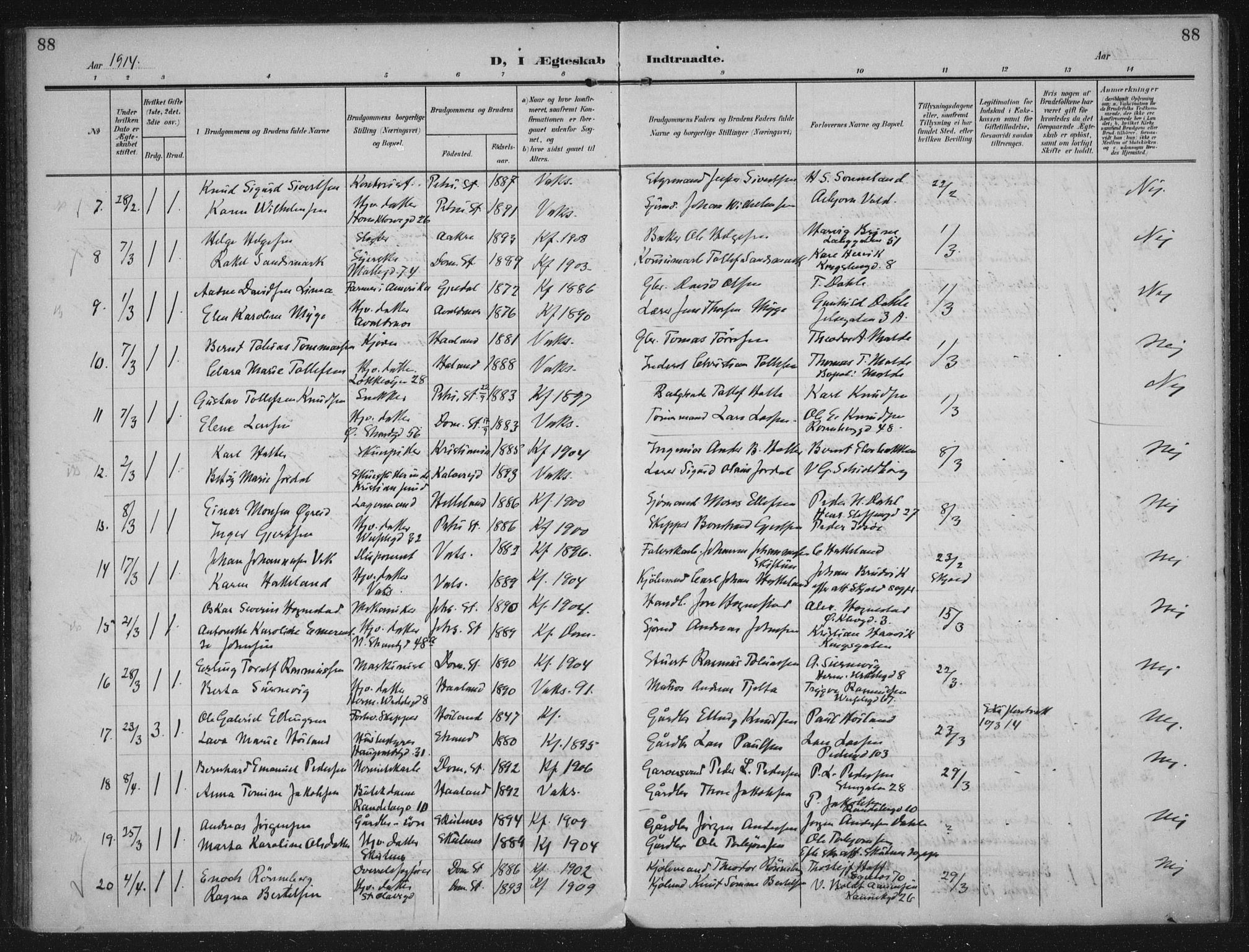 Domkirken sokneprestkontor, SAST/A-101812/002/A/L0016: Parish register (official) no. A 33, 1905-1922, p. 88