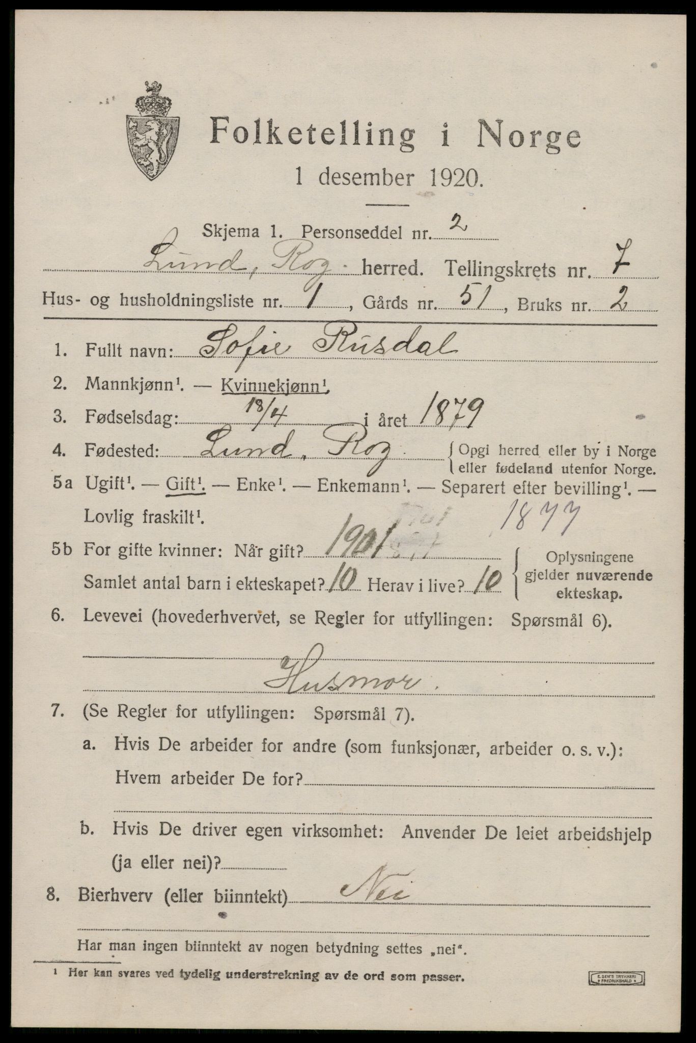 SAST, 1920 census for Lund, 1920, p. 4034