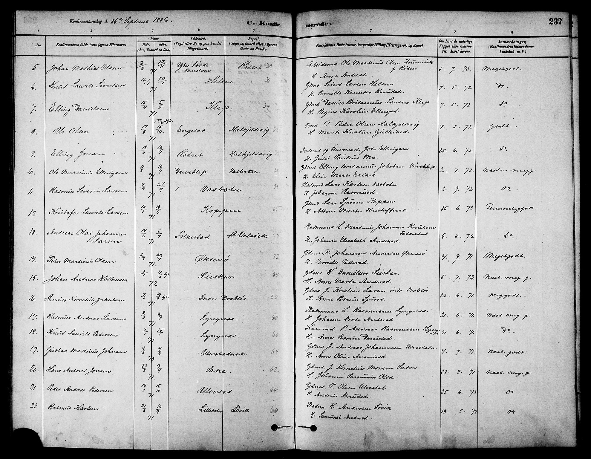 Ministerialprotokoller, klokkerbøker og fødselsregistre - Møre og Romsdal, AV/SAT-A-1454/511/L0141: Parish register (official) no. 511A08, 1878-1890, p. 237