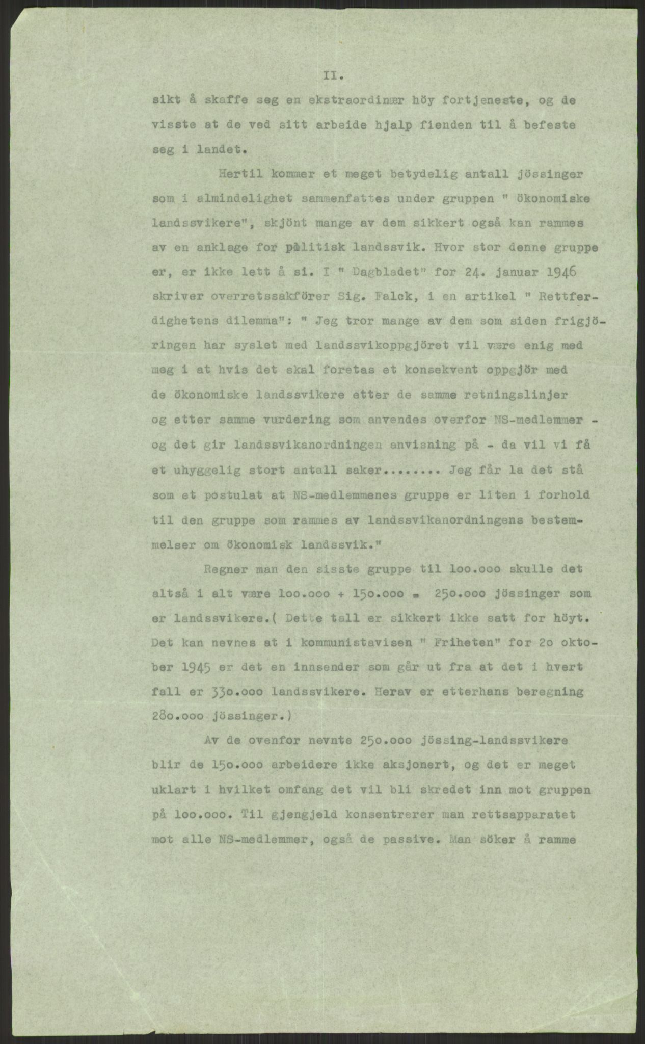 Mellbye, Johan, AV/RA-PA-0279/H/L0040/0002: Tidligere forseglet pakke med politisk innhold om landssvikoppgjøret / Anonyme brev, 1945, p. 3