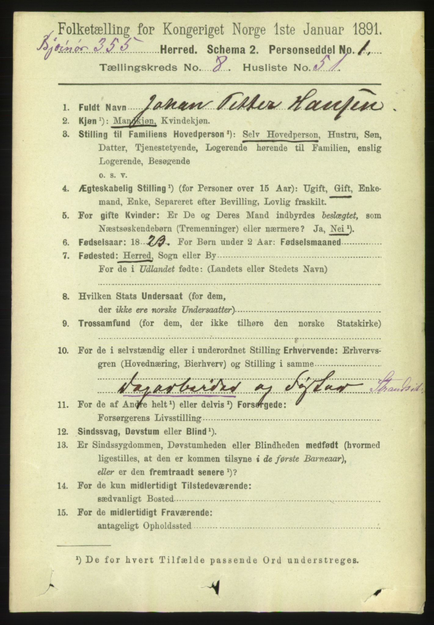 RA, 1891 census for 1632 Bjørnør, 1891, p. 3719