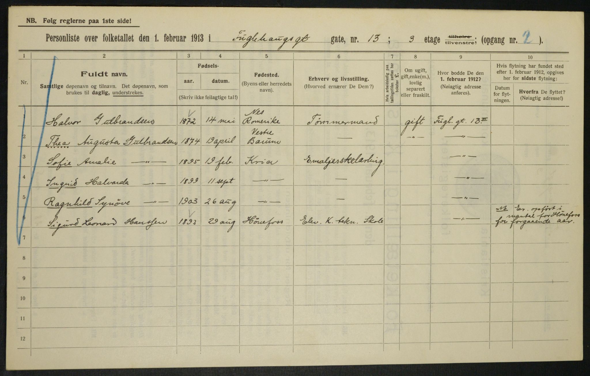 OBA, Municipal Census 1913 for Kristiania, 1913, p. 28601