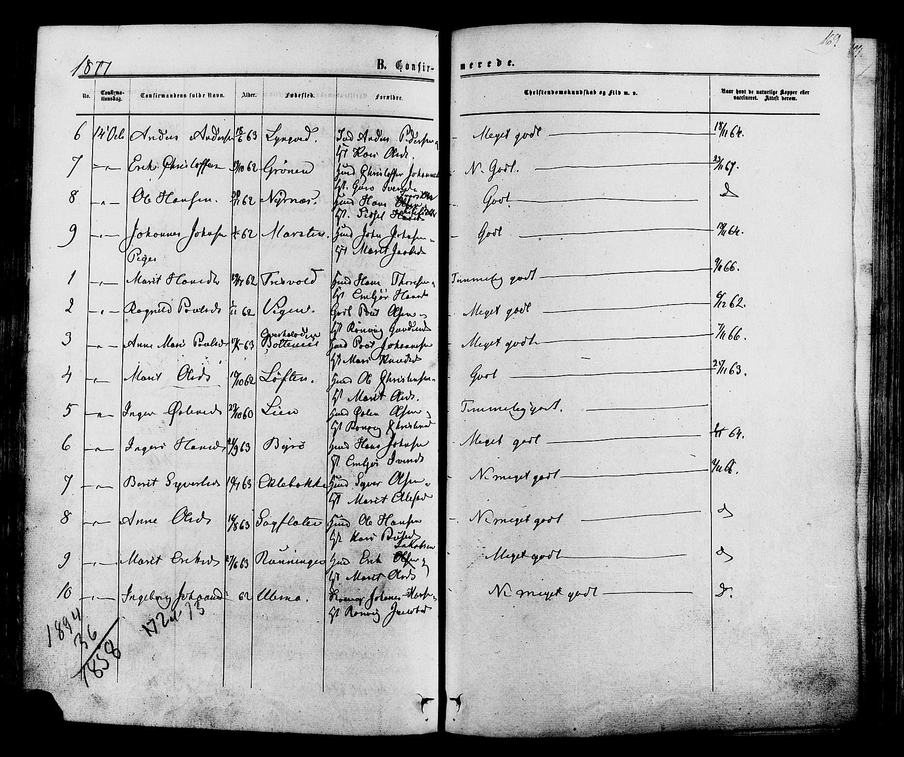 Lom prestekontor, SAH/PREST-070/K/L0007: Parish register (official) no. 7, 1863-1884, p. 169