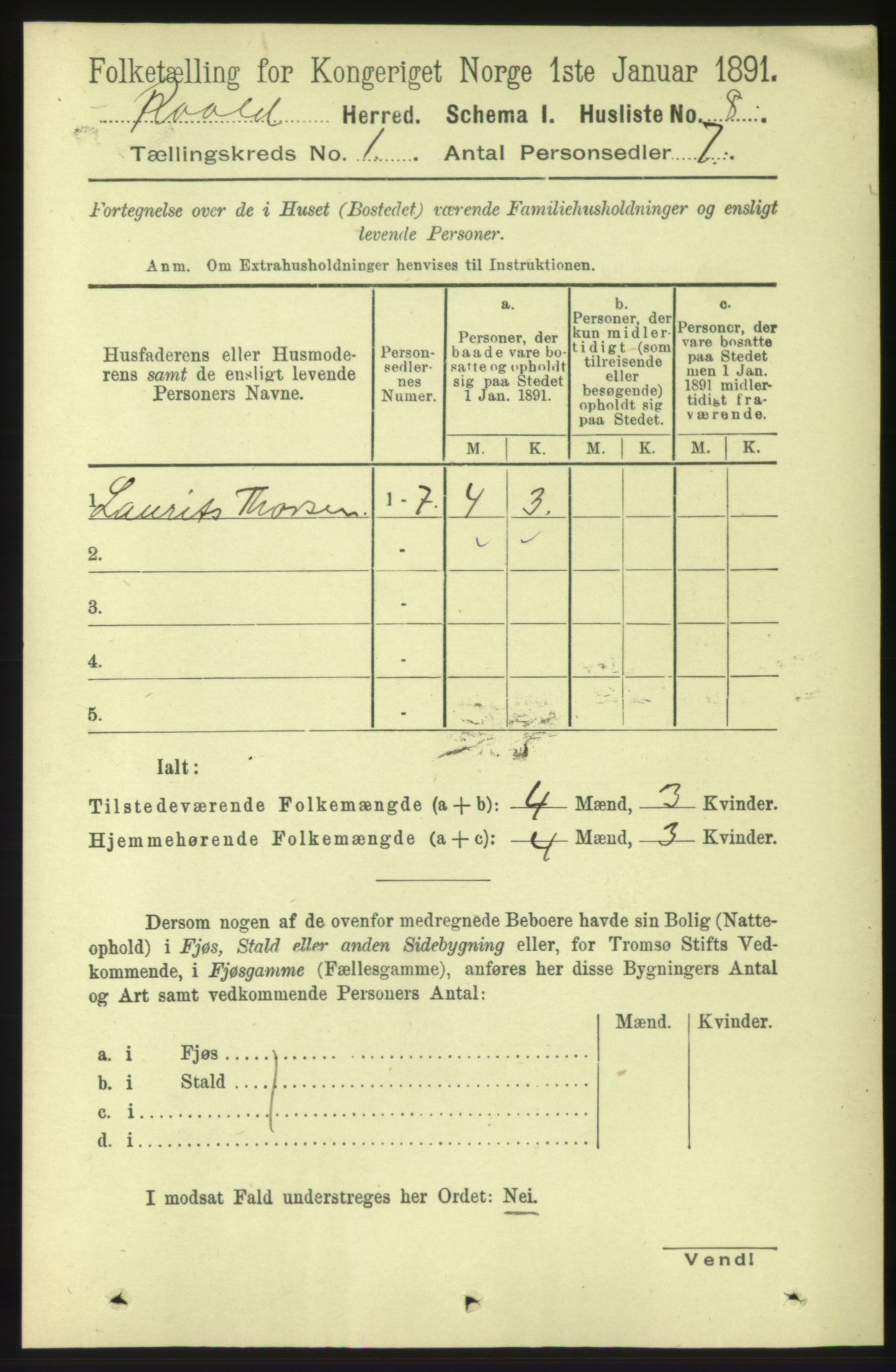 RA, 1891 census for 1533 Roald, 1891, p. 17