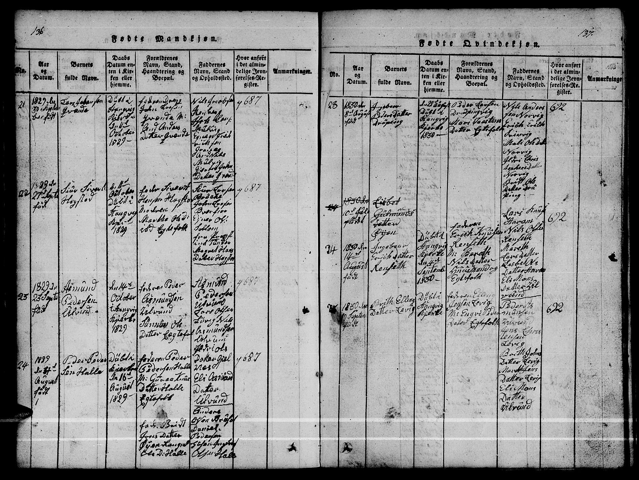 Ministerialprotokoller, klokkerbøker og fødselsregistre - Møre og Romsdal, AV/SAT-A-1454/592/L1031: Parish register (copy) no. 592C01, 1820-1833, p. 136-137