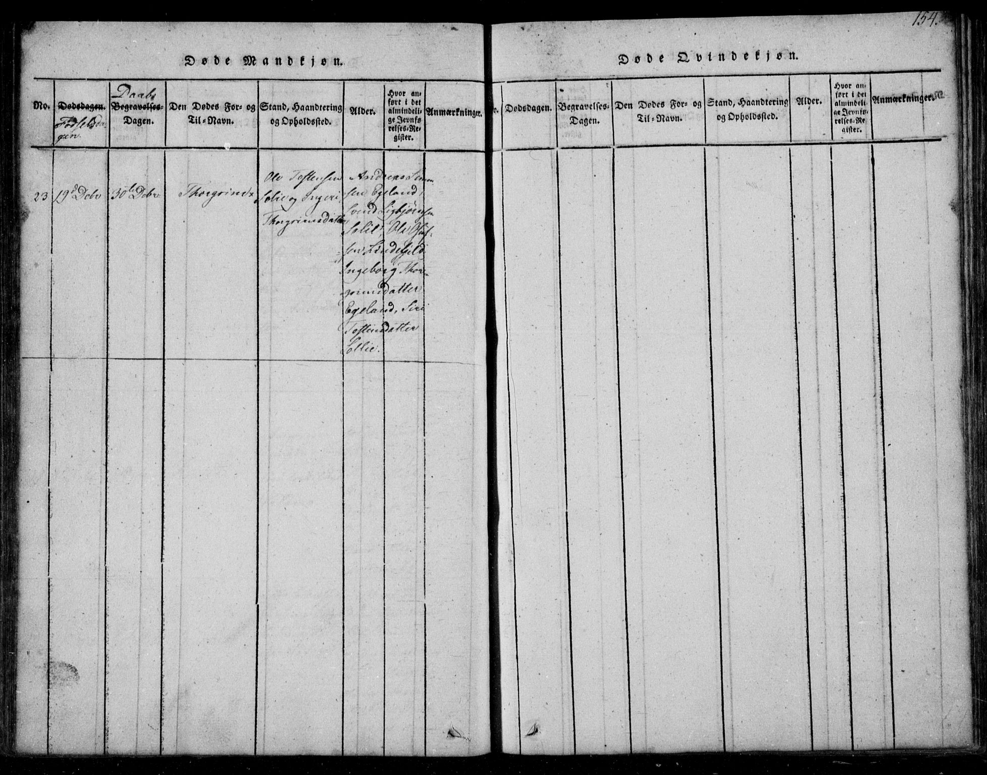 Fjotland sokneprestkontor, AV/SAK-1111-0010/F/Fb/L0001: Parish register (copy) no. B 1, 1816-1849, p. 154