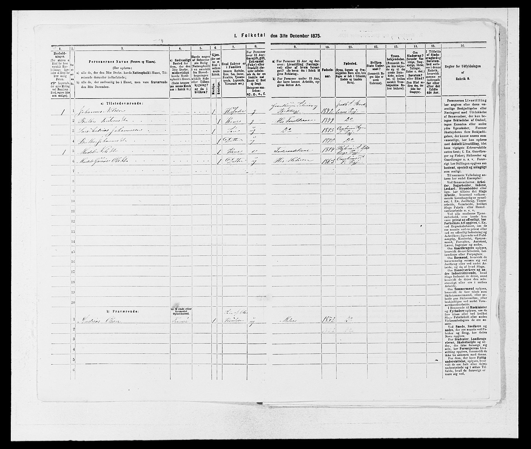 SAB, 1875 census for 1223P Tysnes, 1875, p. 1421