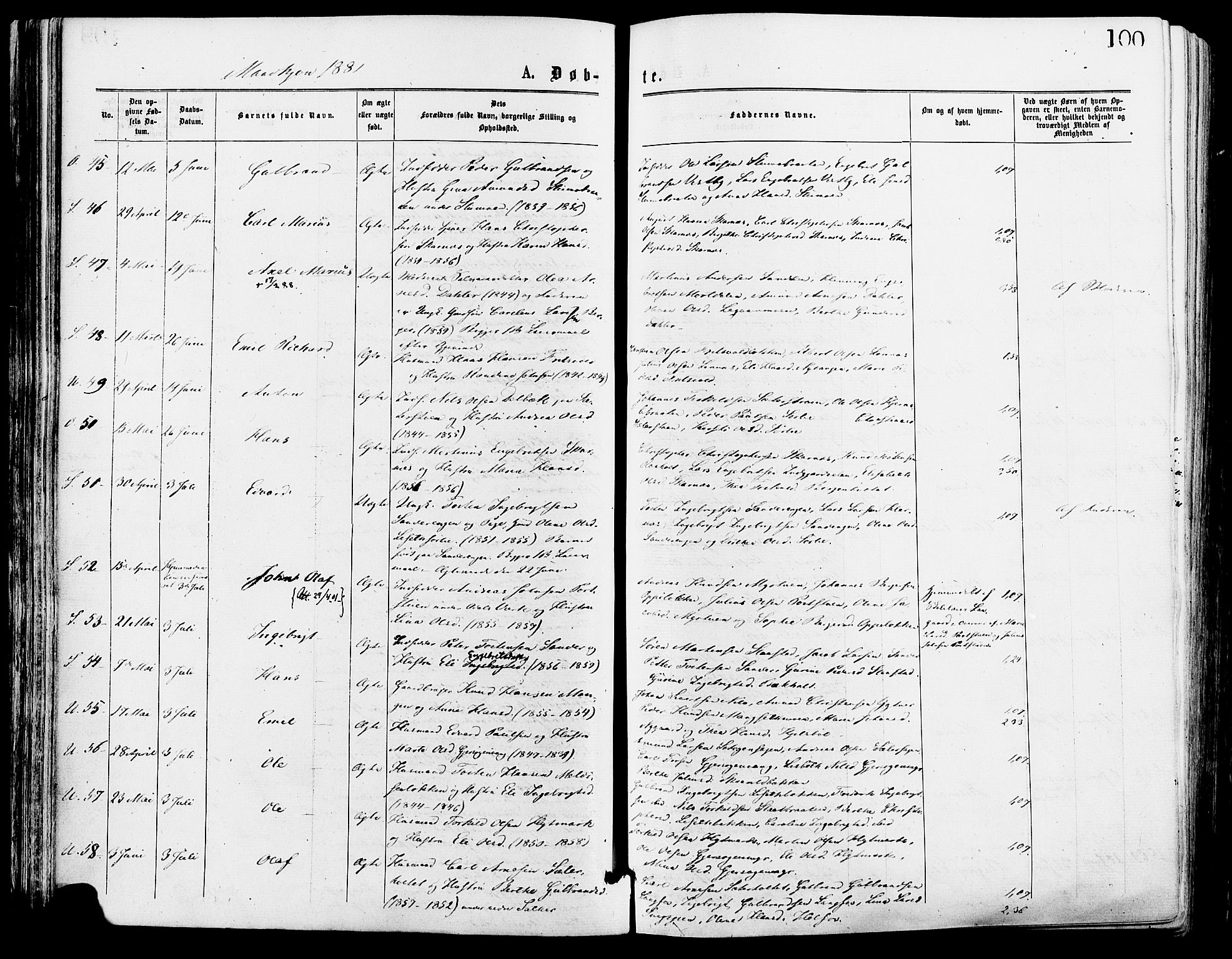 Sør-Odal prestekontor, SAH/PREST-030/H/Ha/Haa/L0005: Parish register (official) no. 5, 1876-1885, p. 100