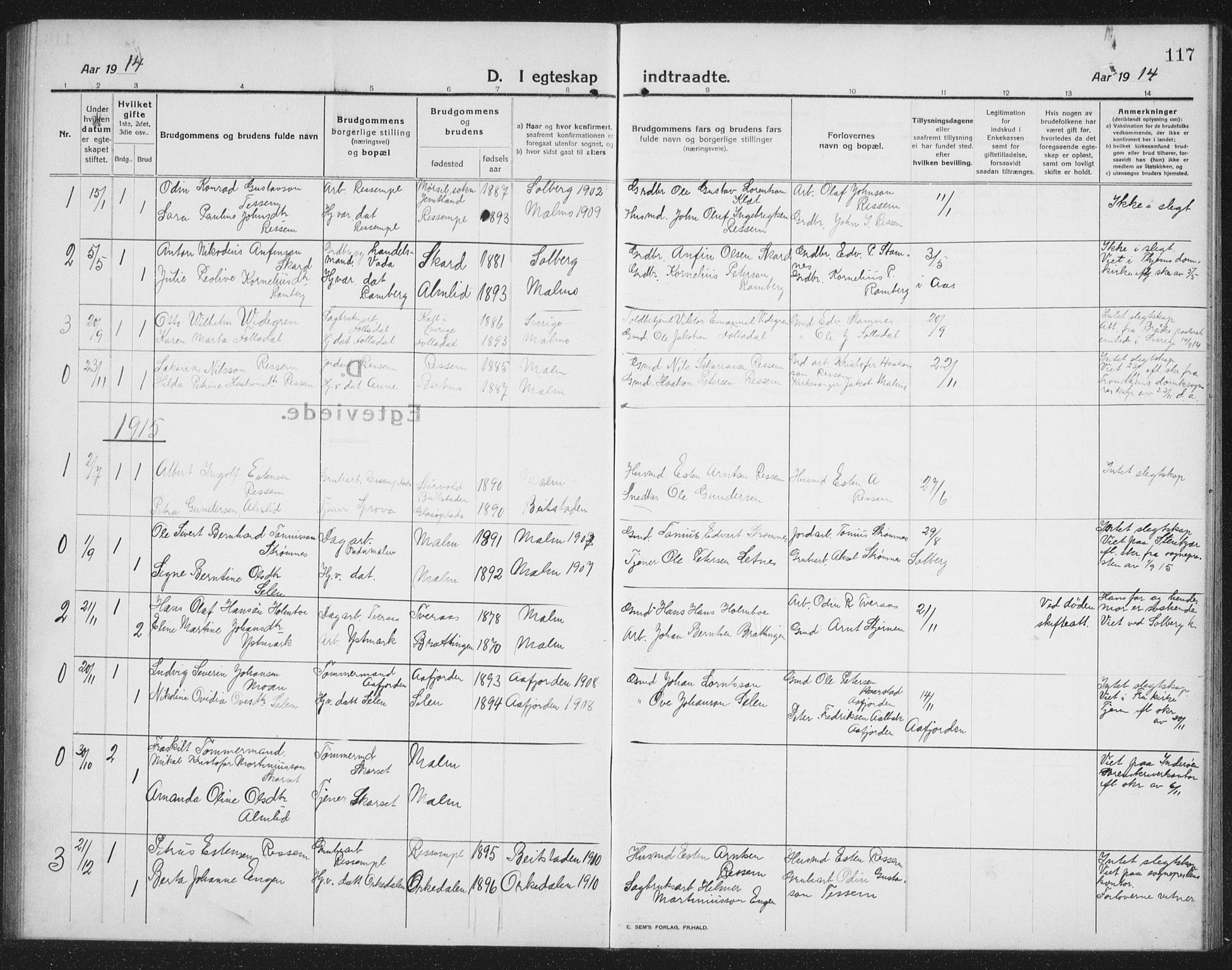 Ministerialprotokoller, klokkerbøker og fødselsregistre - Nord-Trøndelag, SAT/A-1458/745/L0434: Parish register (copy) no. 745C03, 1914-1937, p. 117