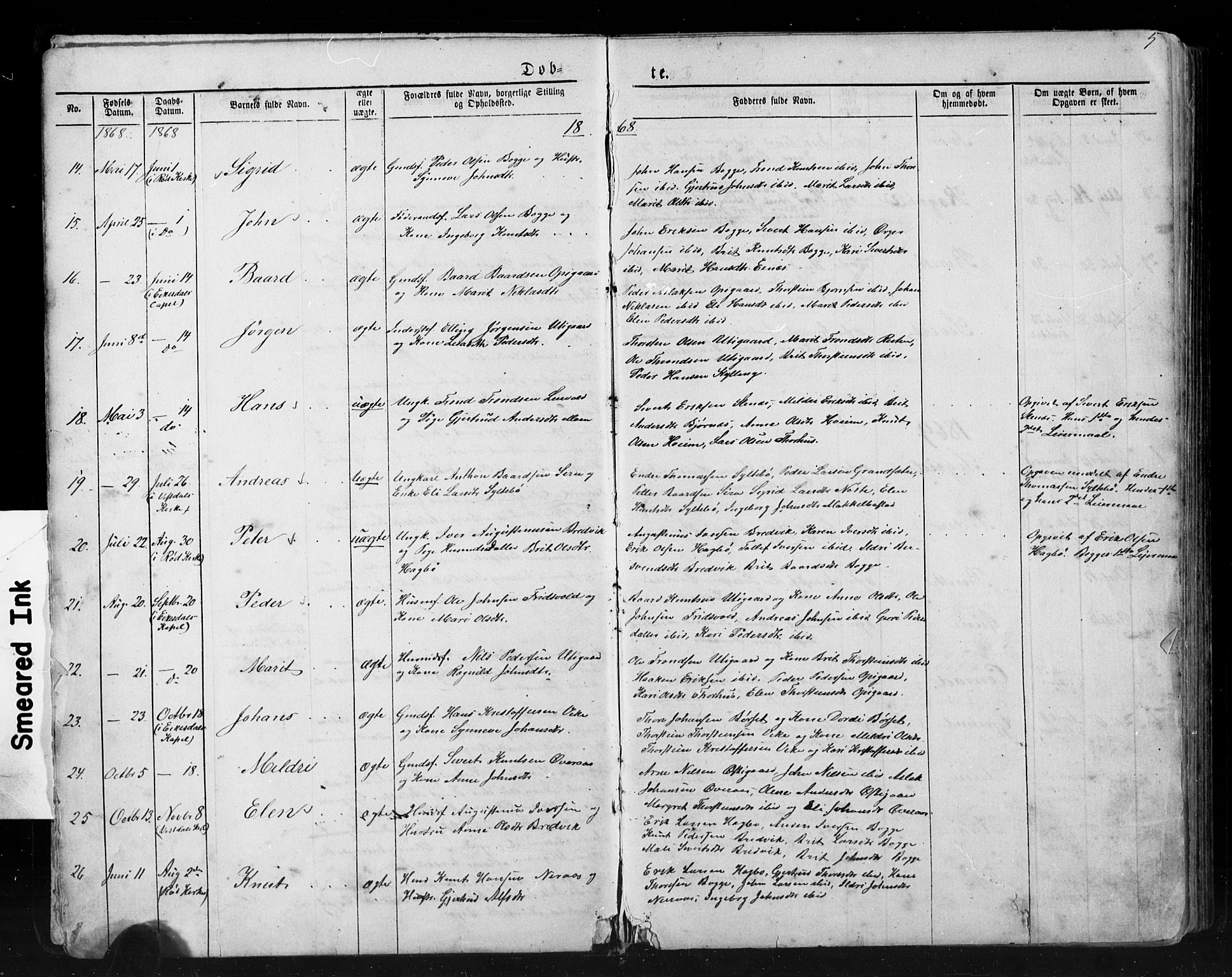 Ministerialprotokoller, klokkerbøker og fødselsregistre - Møre og Romsdal, SAT/A-1454/552/L0638: Parish register (copy) no. 552C01, 1867-1902, p. 5