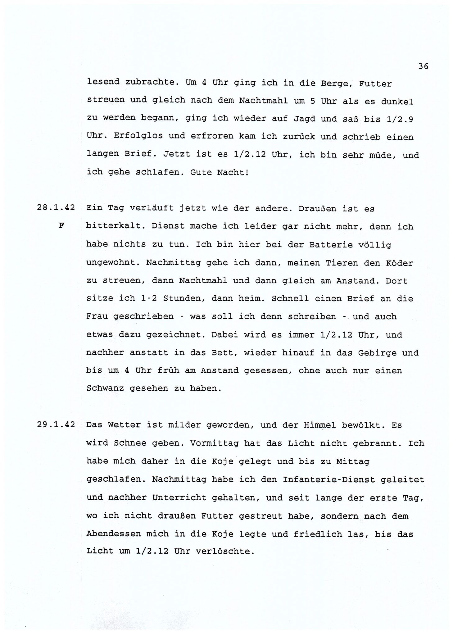 Dagbokopptegnelser av en tysk marineoffiser stasjonert i Norge , FMFB/A-1160/F/L0001: Dagbokopptegnelser av en tysk marineoffiser stasjonert i Norge, 1941-1944, p. 36