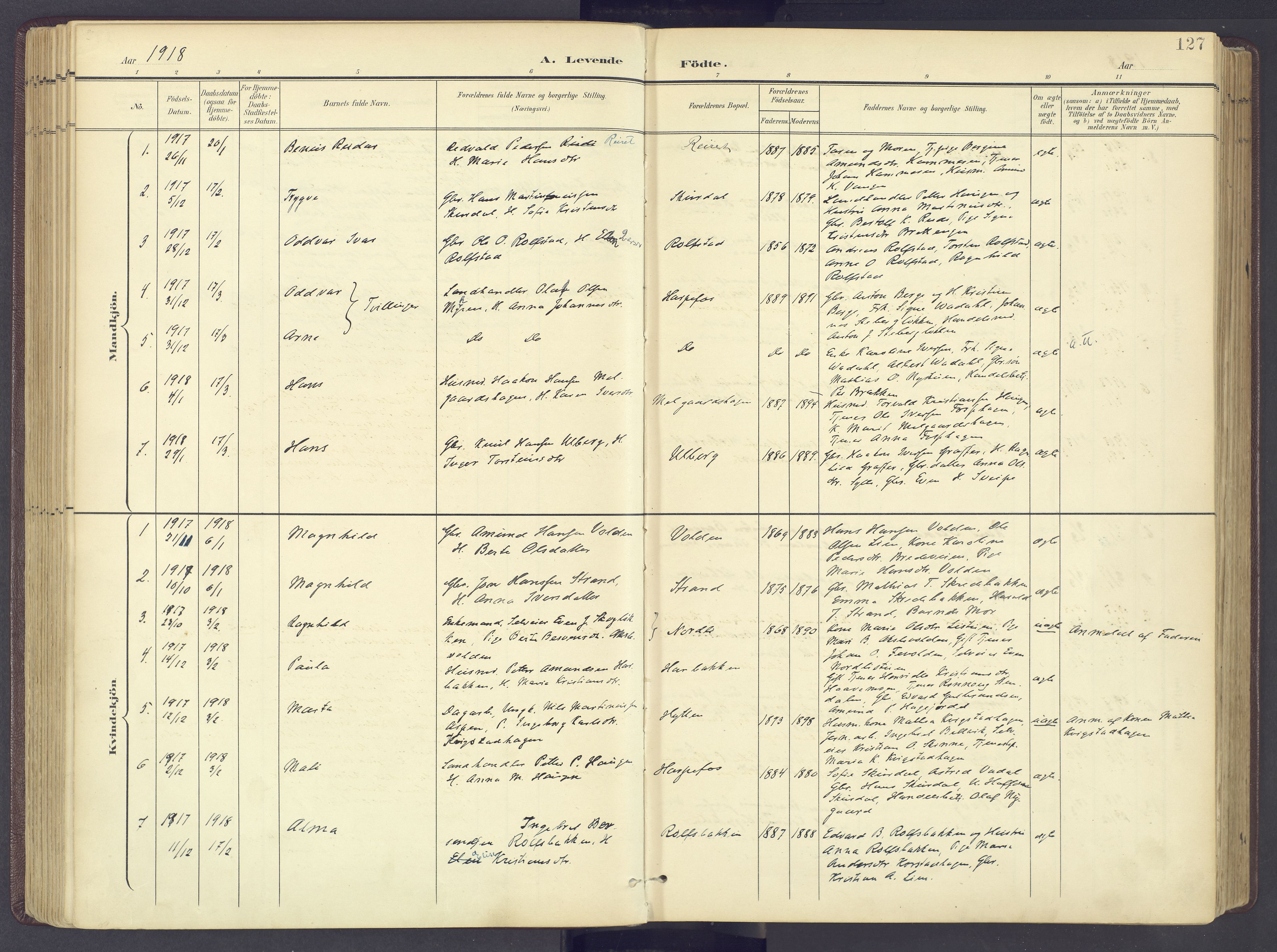 Sør-Fron prestekontor, AV/SAH-PREST-010/H/Ha/Haa/L0004: Parish register (official) no. 4, 1898-1919, p. 127