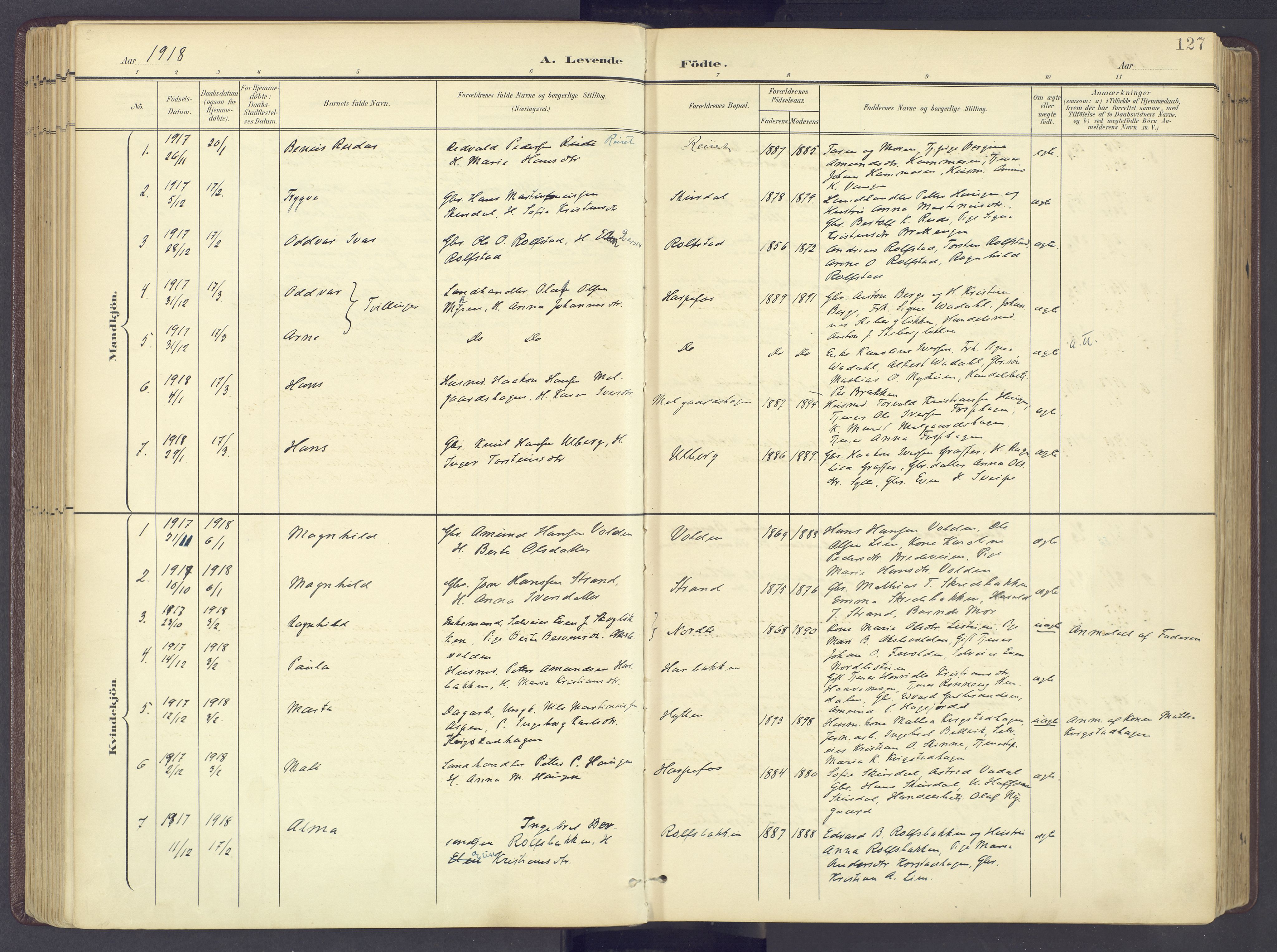 Sør-Fron prestekontor, SAH/PREST-010/H/Ha/Haa/L0004: Parish register (official) no. 4, 1898-1919, p. 127