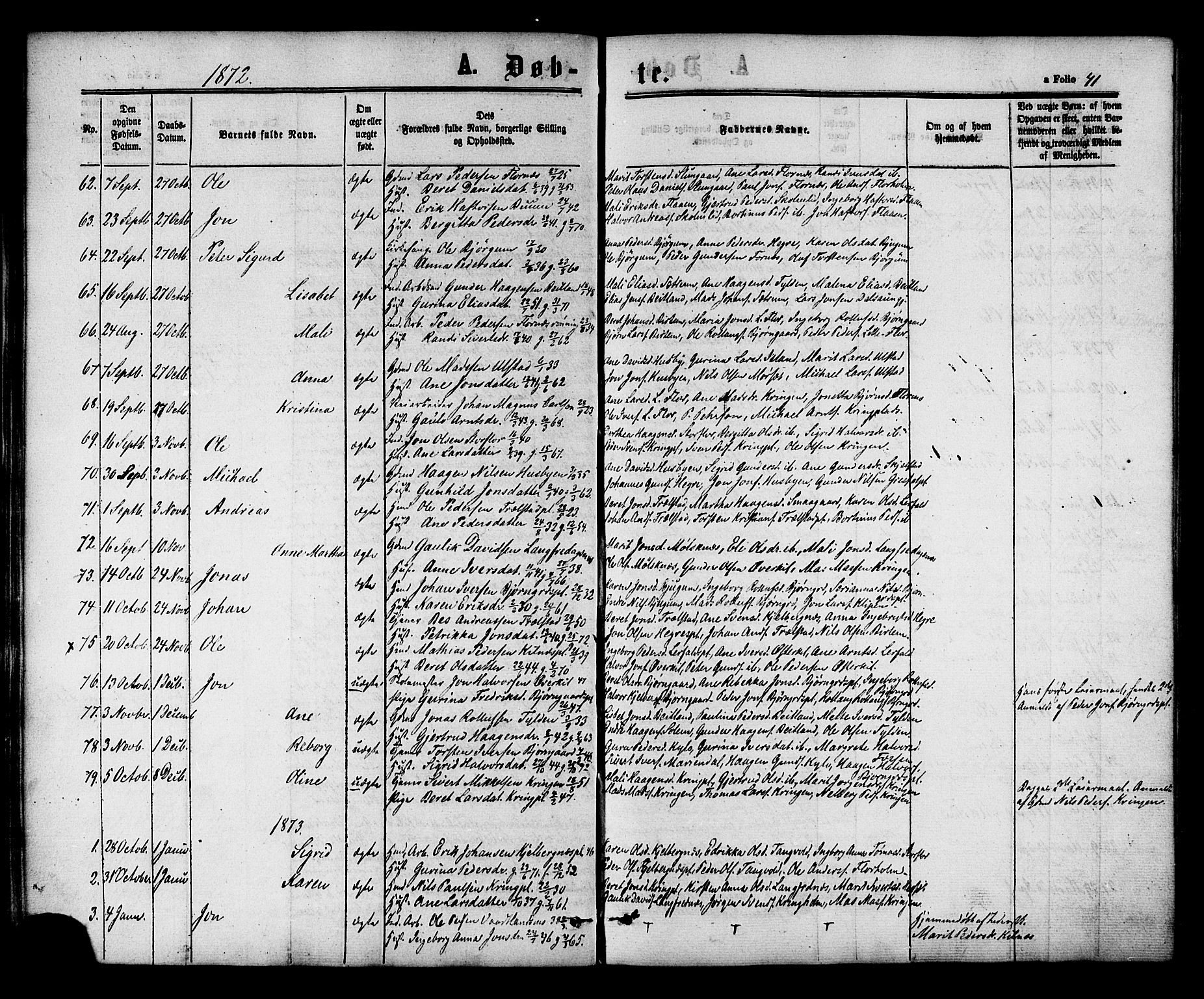 Ministerialprotokoller, klokkerbøker og fødselsregistre - Nord-Trøndelag, SAT/A-1458/703/L0029: Parish register (official) no. 703A02, 1863-1879, p. 41