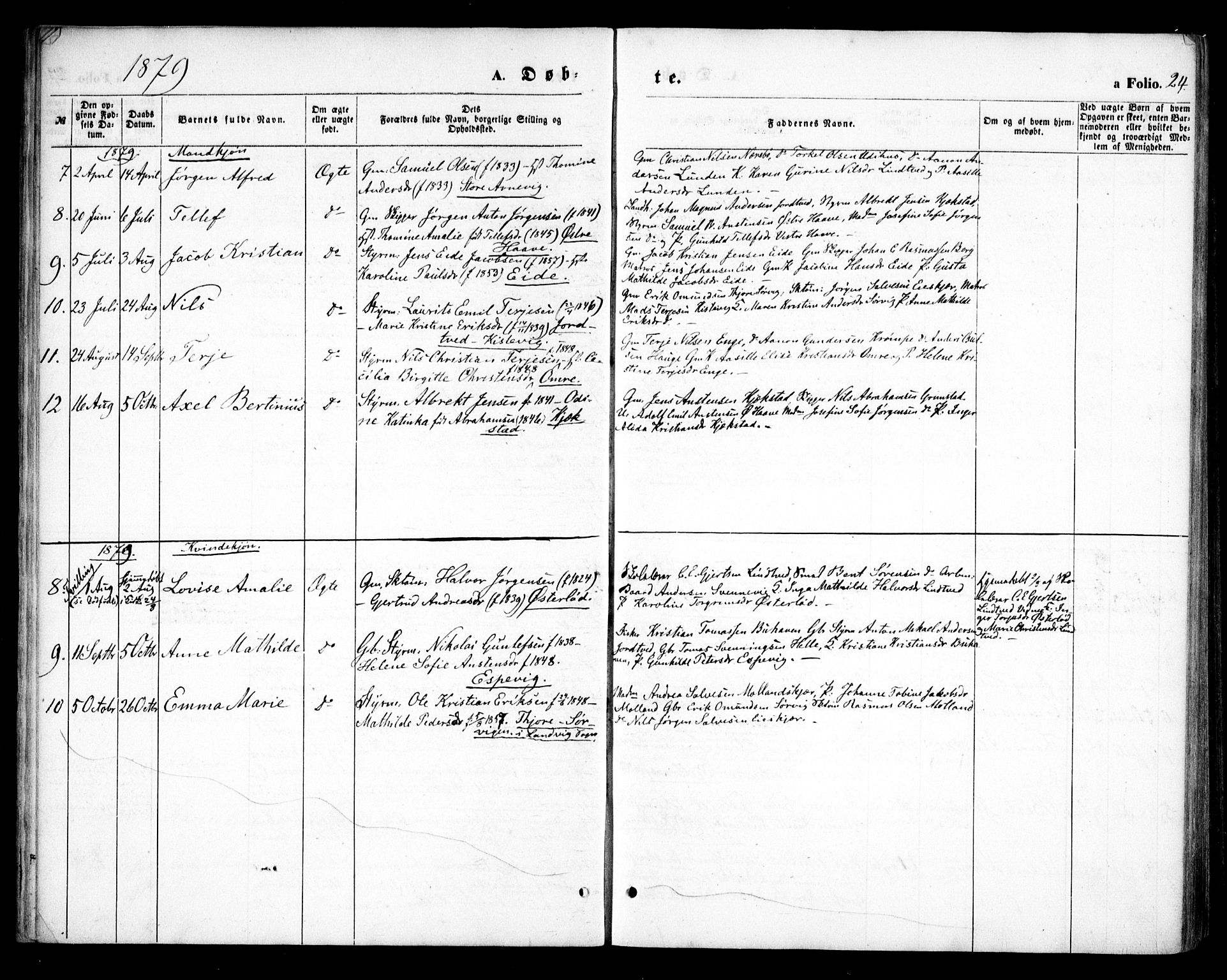 Hommedal sokneprestkontor, AV/SAK-1111-0023/F/Fa/Faa/L0002: Parish register (official) no. A 2, 1861-1884, p. 24